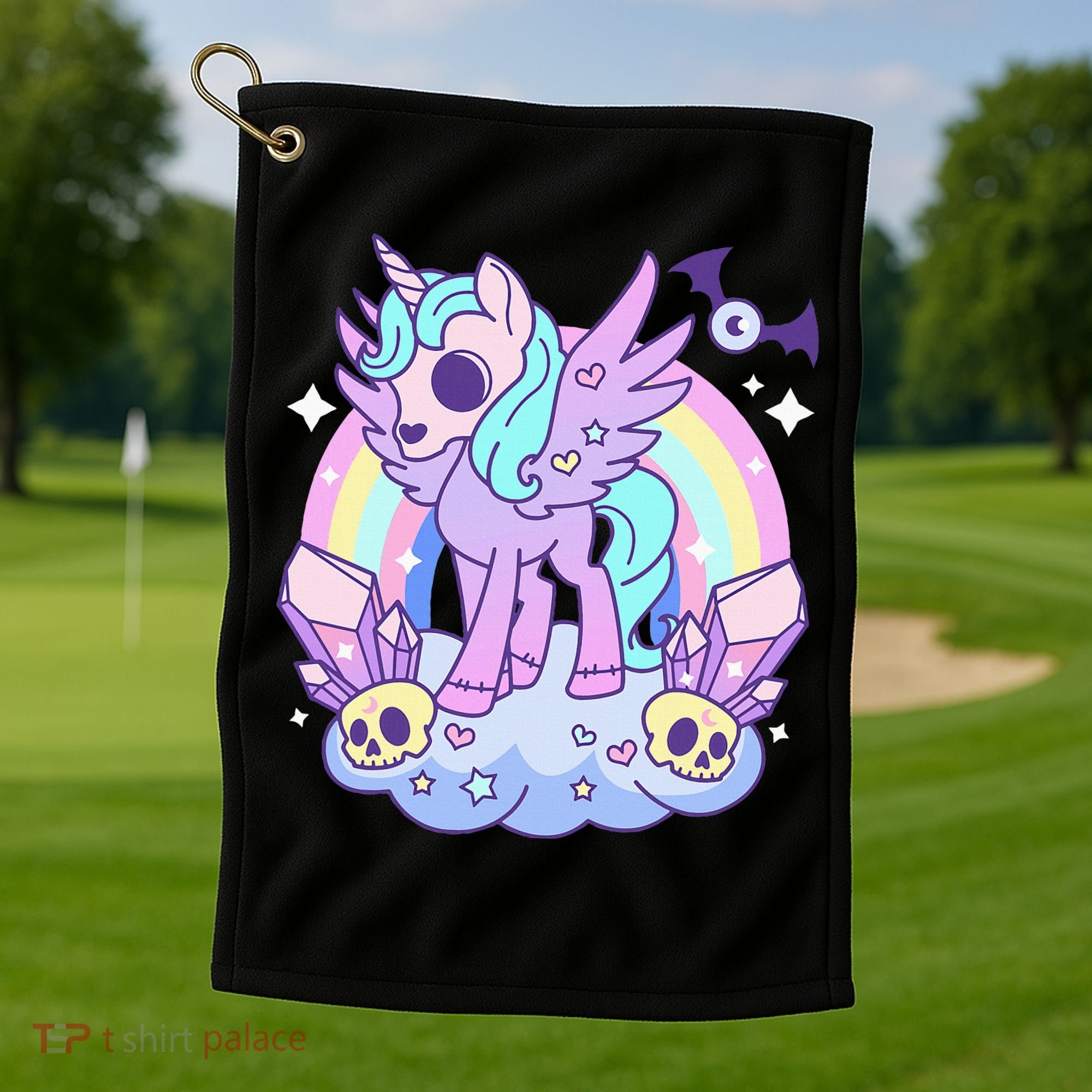 Kawaii Pastel Goth Unicorn Pony Aesthetic Gothic Skeleton Golf Towel