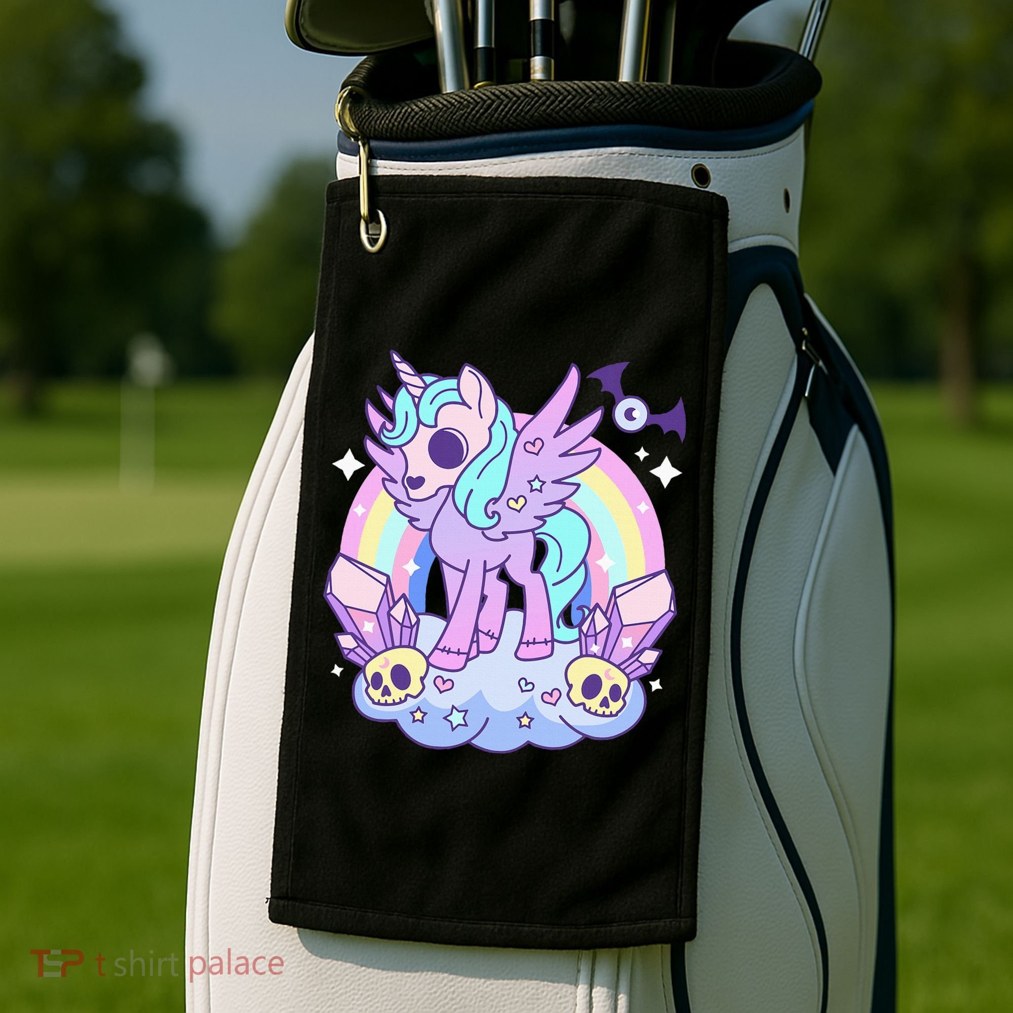 Kawaii Pastel Goth Unicorn Pony Aesthetic Gothic Skeleton Golf Towel