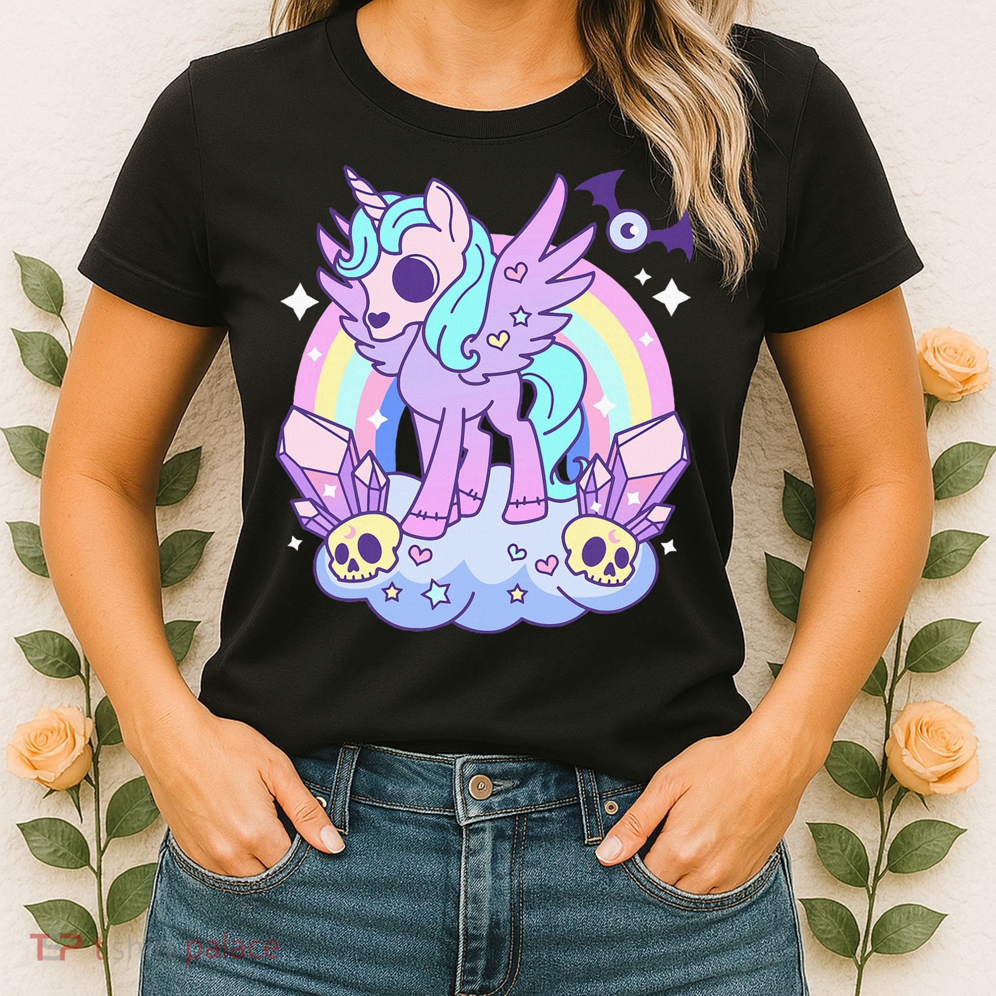 Kawaii Pastel Goth Unicorn Pony Aesthetic Gothic Skeleton Women's T-Shirt