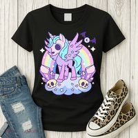 Kawaii Pastel Goth Unicorn Pony Aesthetic Gothic Skeleton Women's T-Shirt thumb 3