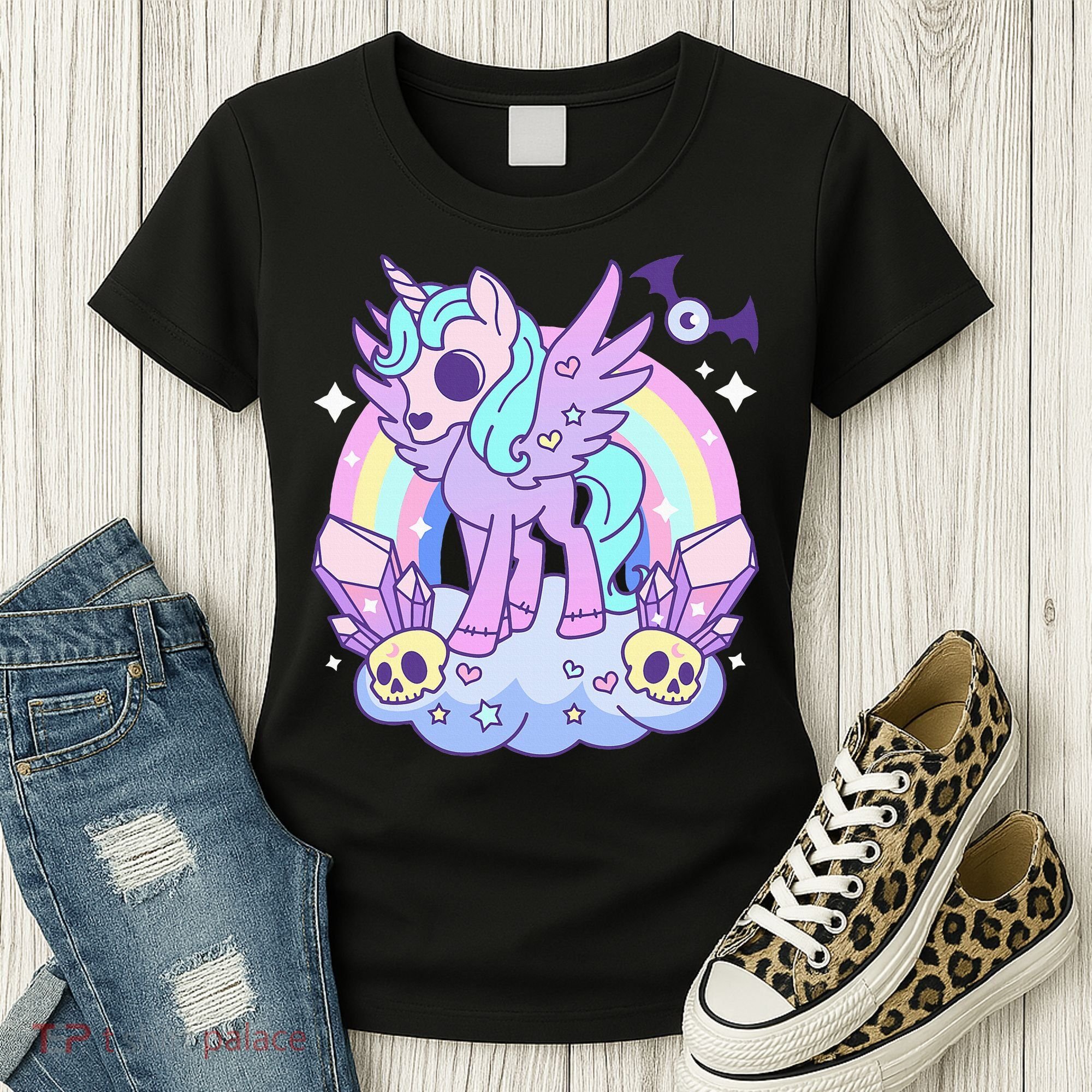Kawaii Pastel Goth Unicorn Pony Aesthetic Gothic Skeleton Women's T-Shirt