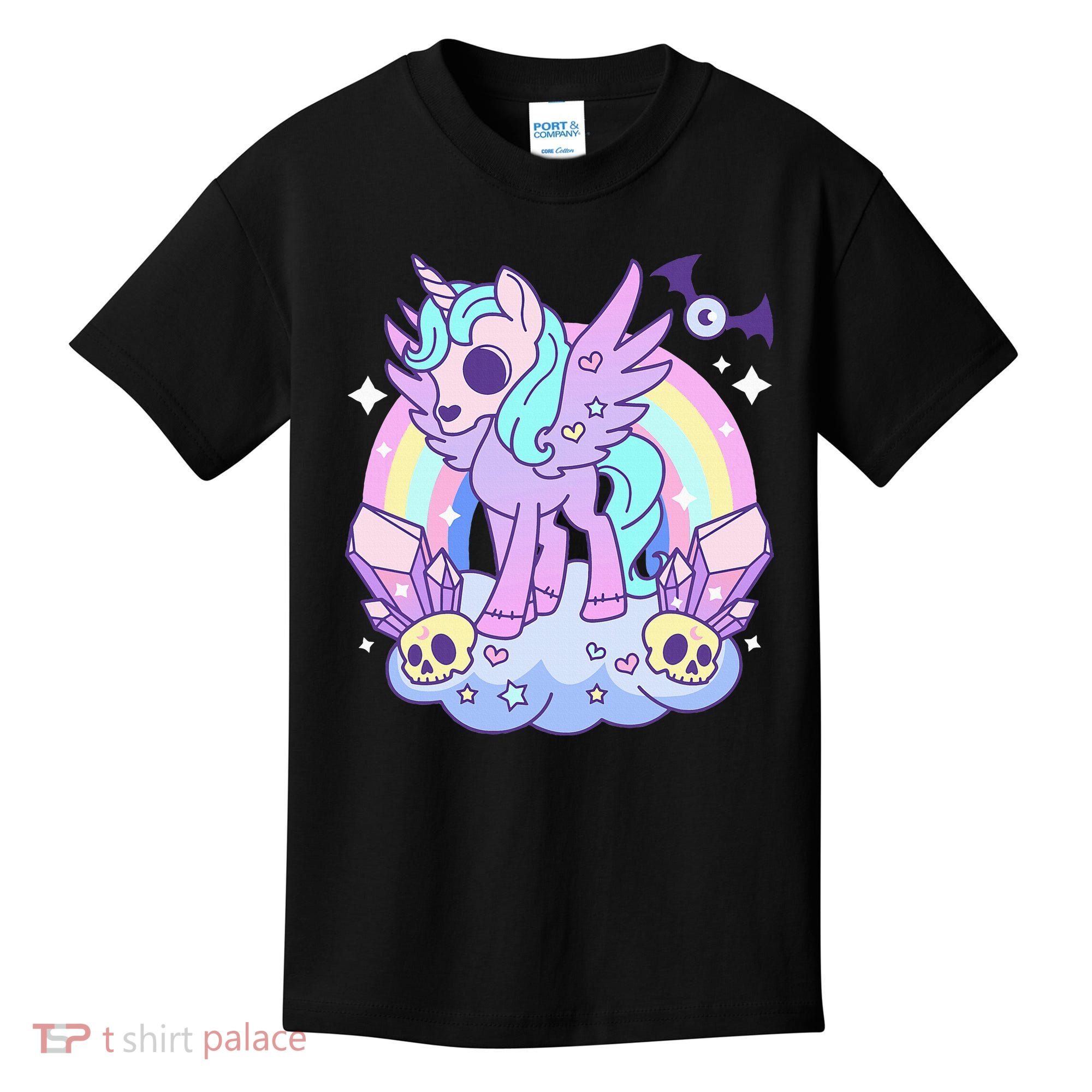 Kawaii Pastel Goth Unicorn Pony Aesthetic Gothic Skeleton Kids T-Shirt