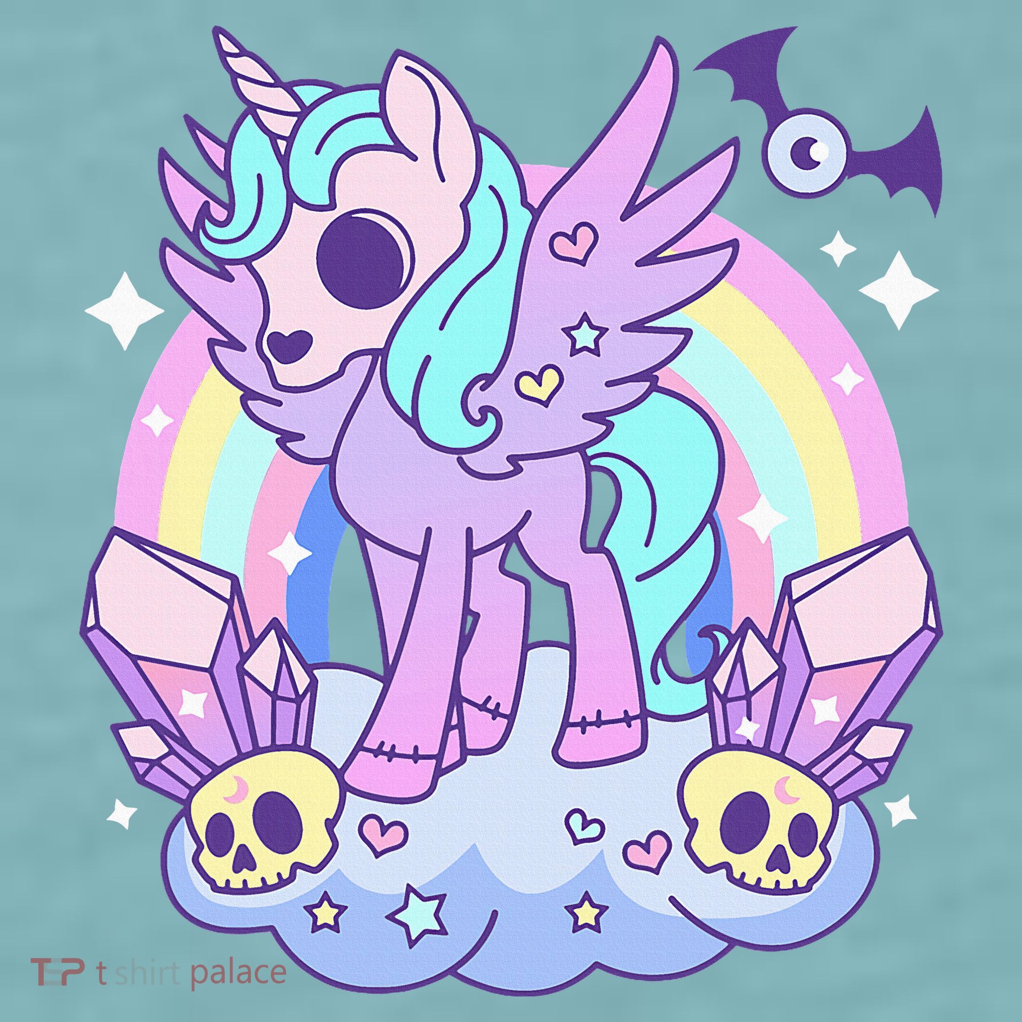 Kawaii Pastel Goth Unicorn Pony Aesthetic Gothic Skeleton Sueded Cloud Jersey T-Shirt