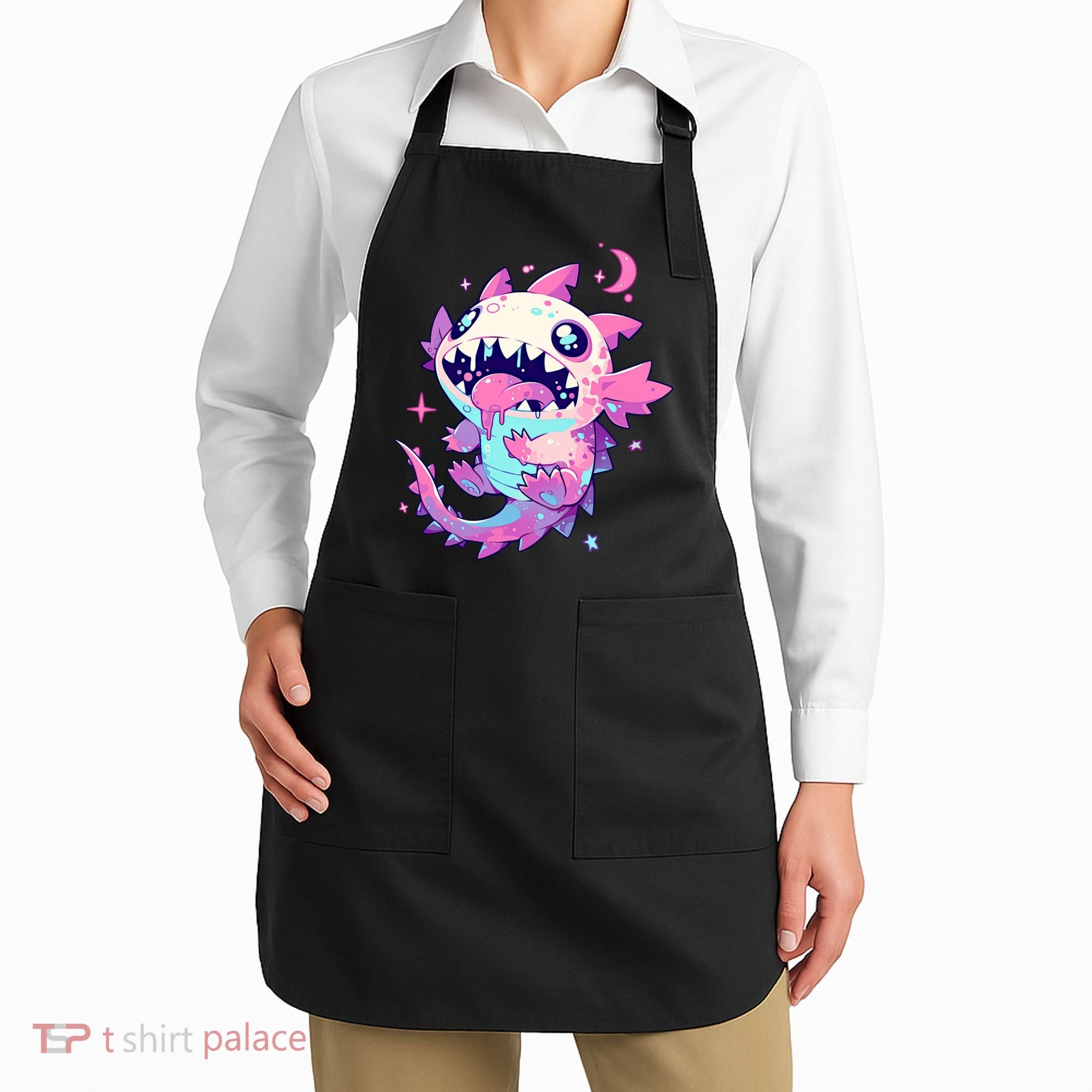 Kawaii Pastel Goth Creepy Cute Pi.nk Zombie Axolotl  Apron