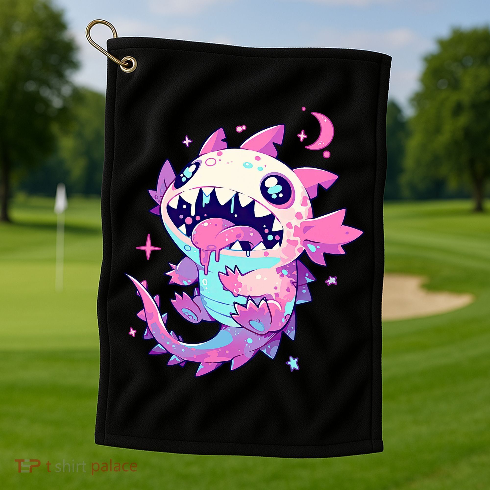 Kawaii Pastel Goth Creepy Cute Pi.nk Zombie Axolotl  Golf Towel