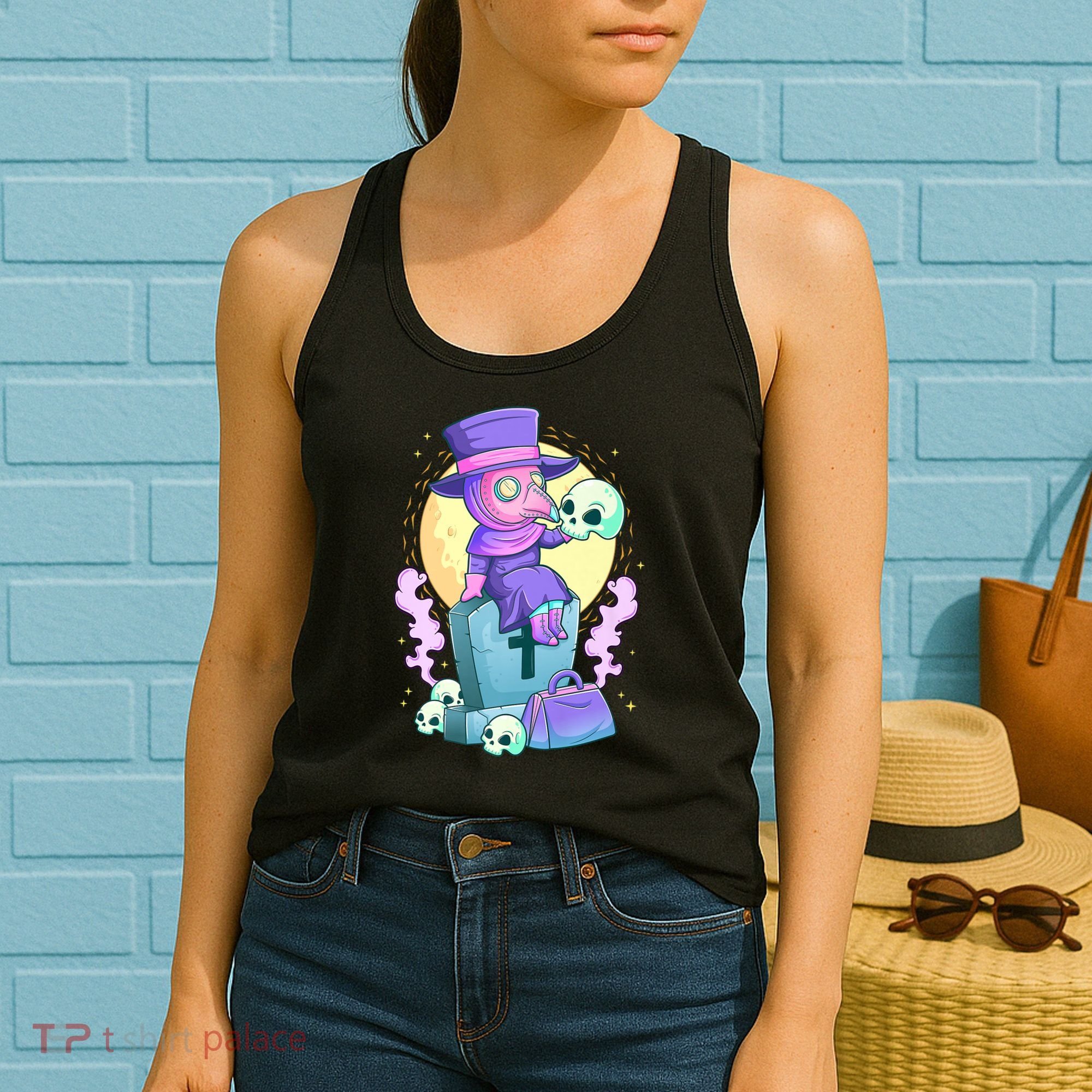 Kawaii Pastel Goth Cute Creepy Plague Doctor Skull Premium Women's Tank Top