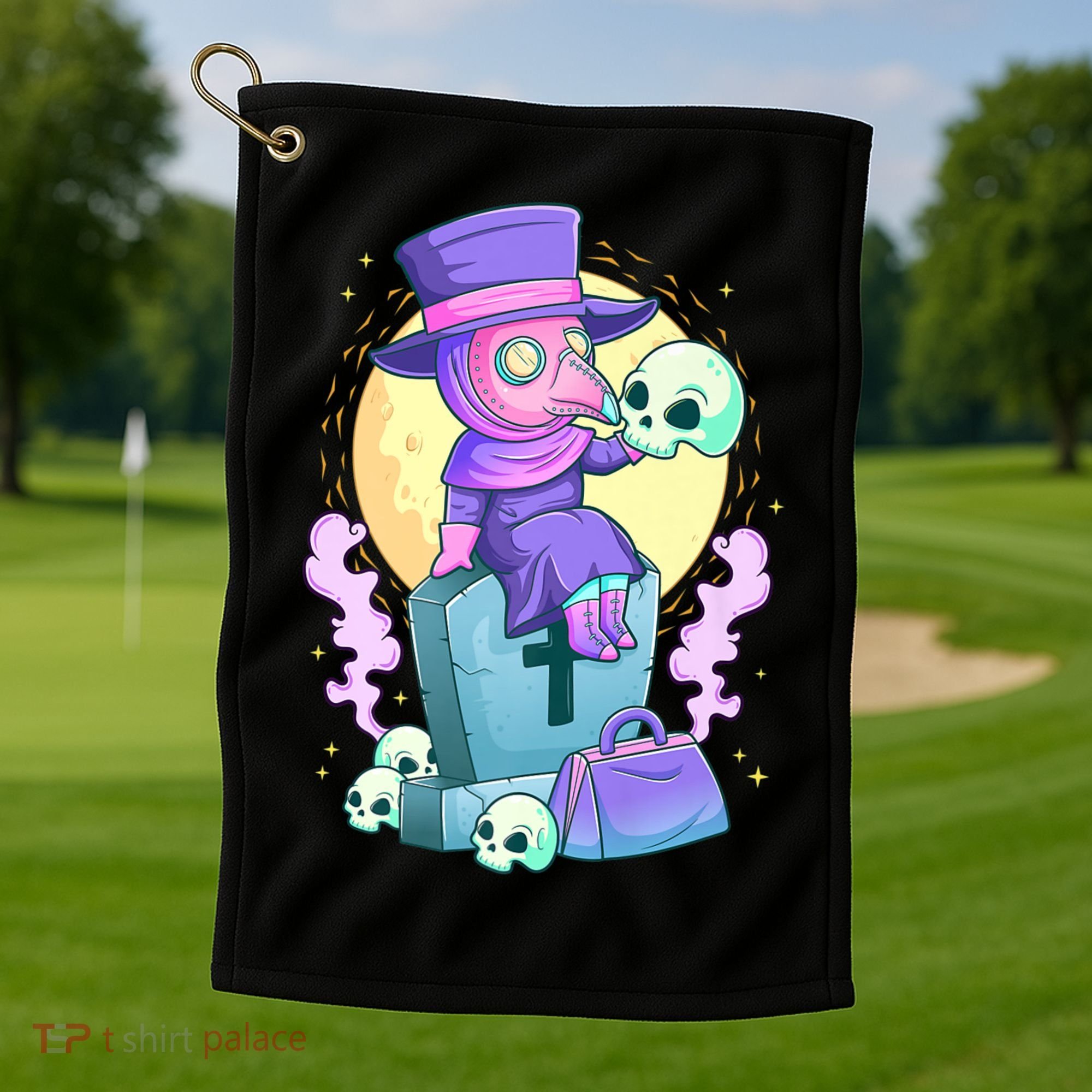 Kawaii Pastel Goth Cute Creepy Plague Doctor Skull Premium Golf Towel