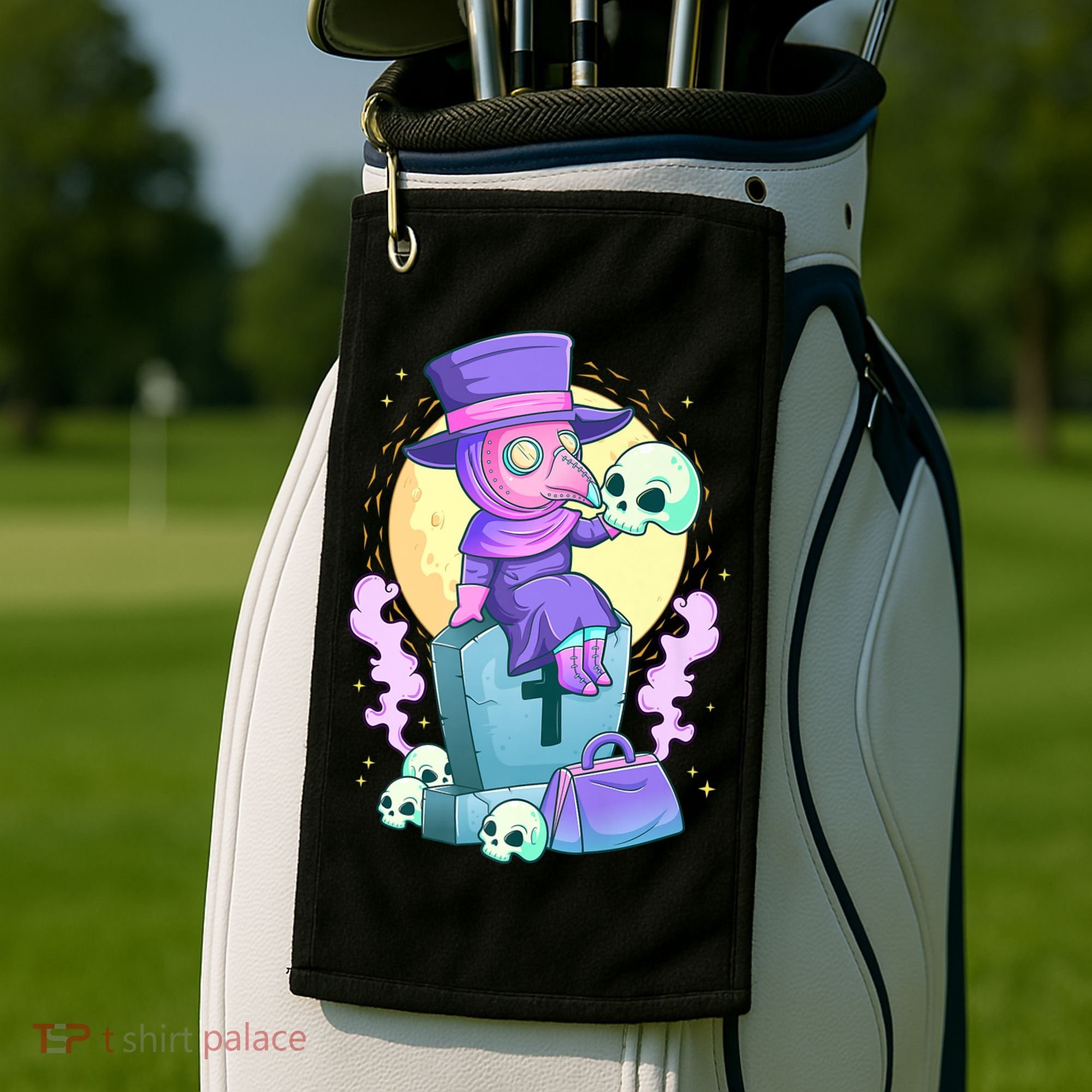 Kawaii Pastel Goth Cute Creepy Plague Doctor Skull Premium Golf Towel