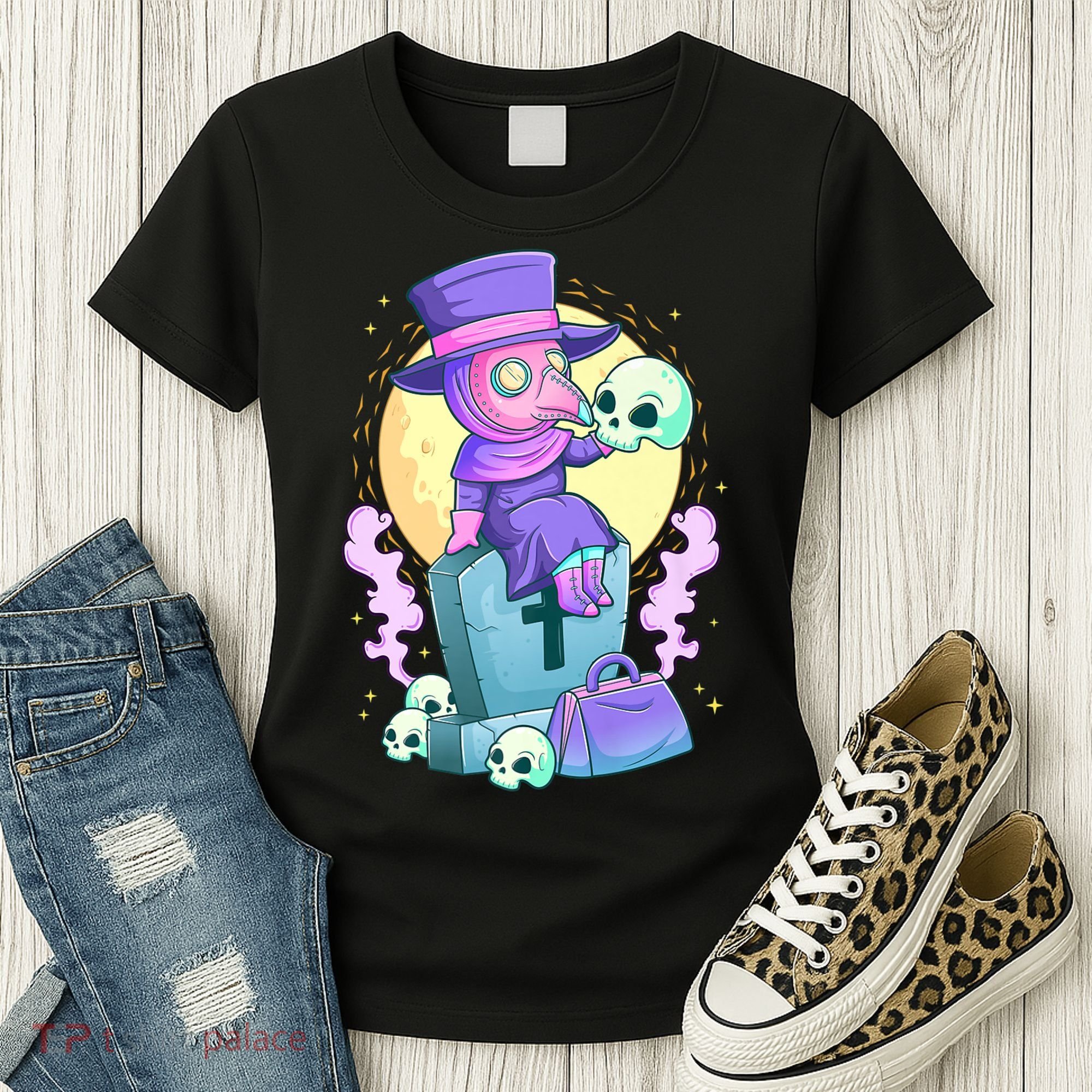 Kawaii Pastel Goth Cute Creepy Plague Doctor Skull Premium Women's T-Shirt