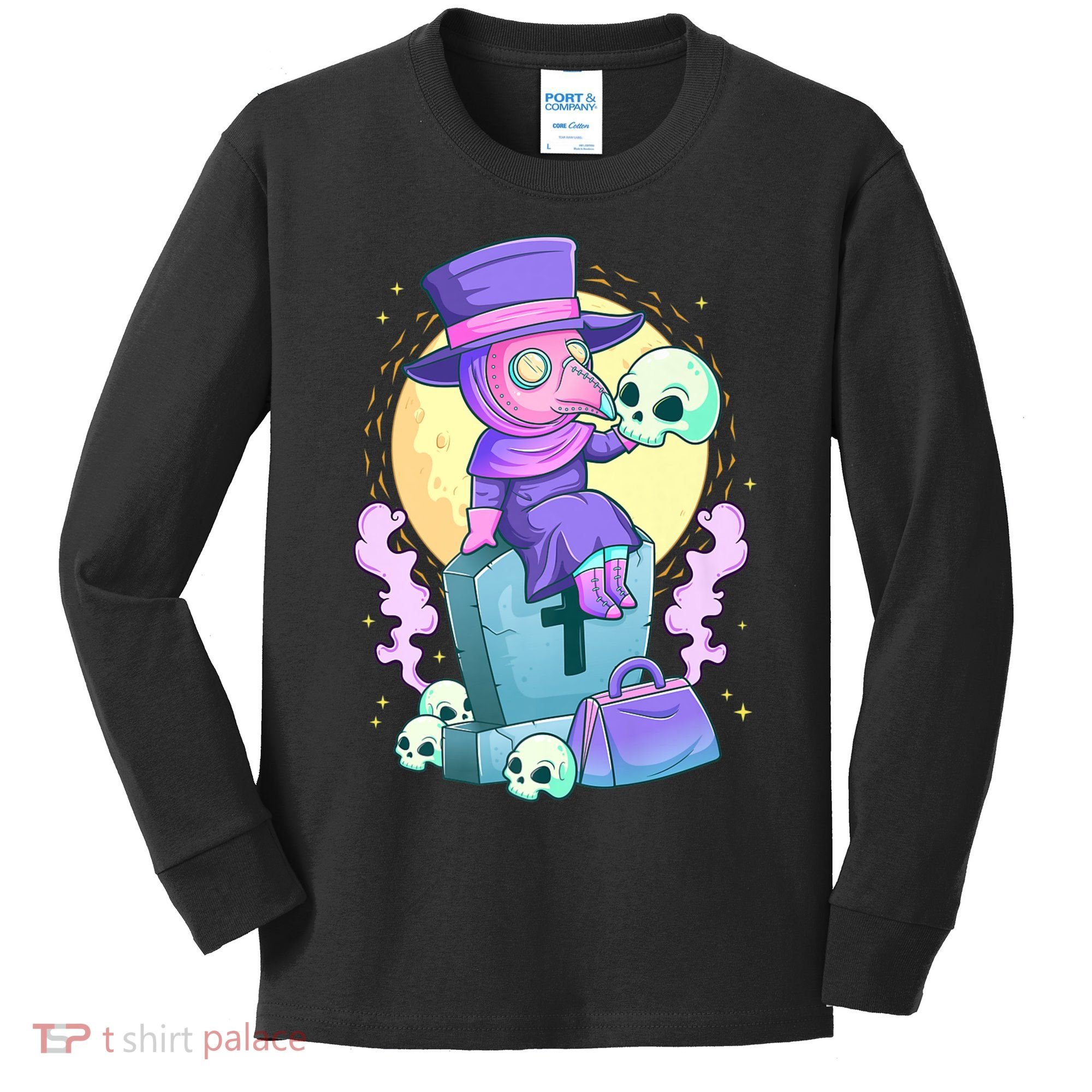 Kawaii Pastel Goth Cute Creepy Plague Doctor Skull Premium Kids Long Sleeve Shirt