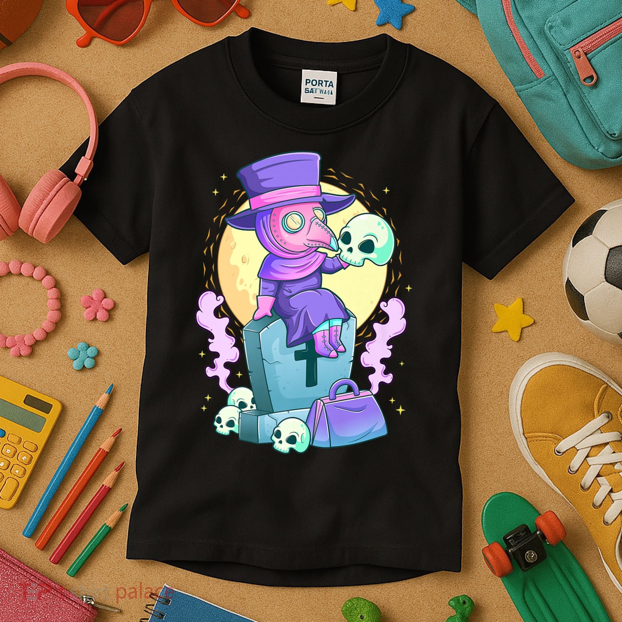 Kawaii Pastel Goth Cute Creepy Plague Doctor Skull Premium Kids T-Shirt