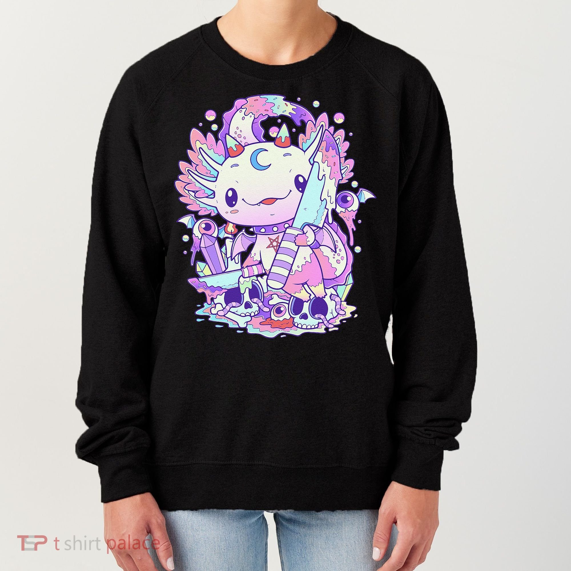 Kawaii Pastel Goth Cute and Creepy Axolotl Knife  Women's Sweatshirt