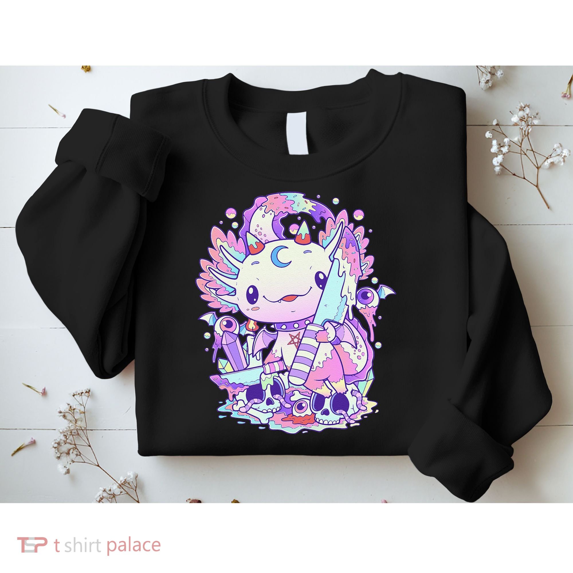 Kawaii Pastel Goth Cute and Creepy Axolotl Knife  Sweatshirt