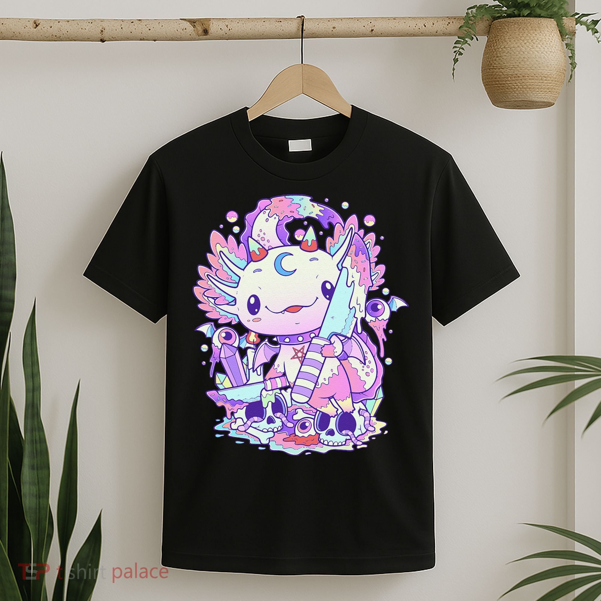 Kawaii Pastel Goth Cute and Creepy Axolotl Knife  T-Shirt