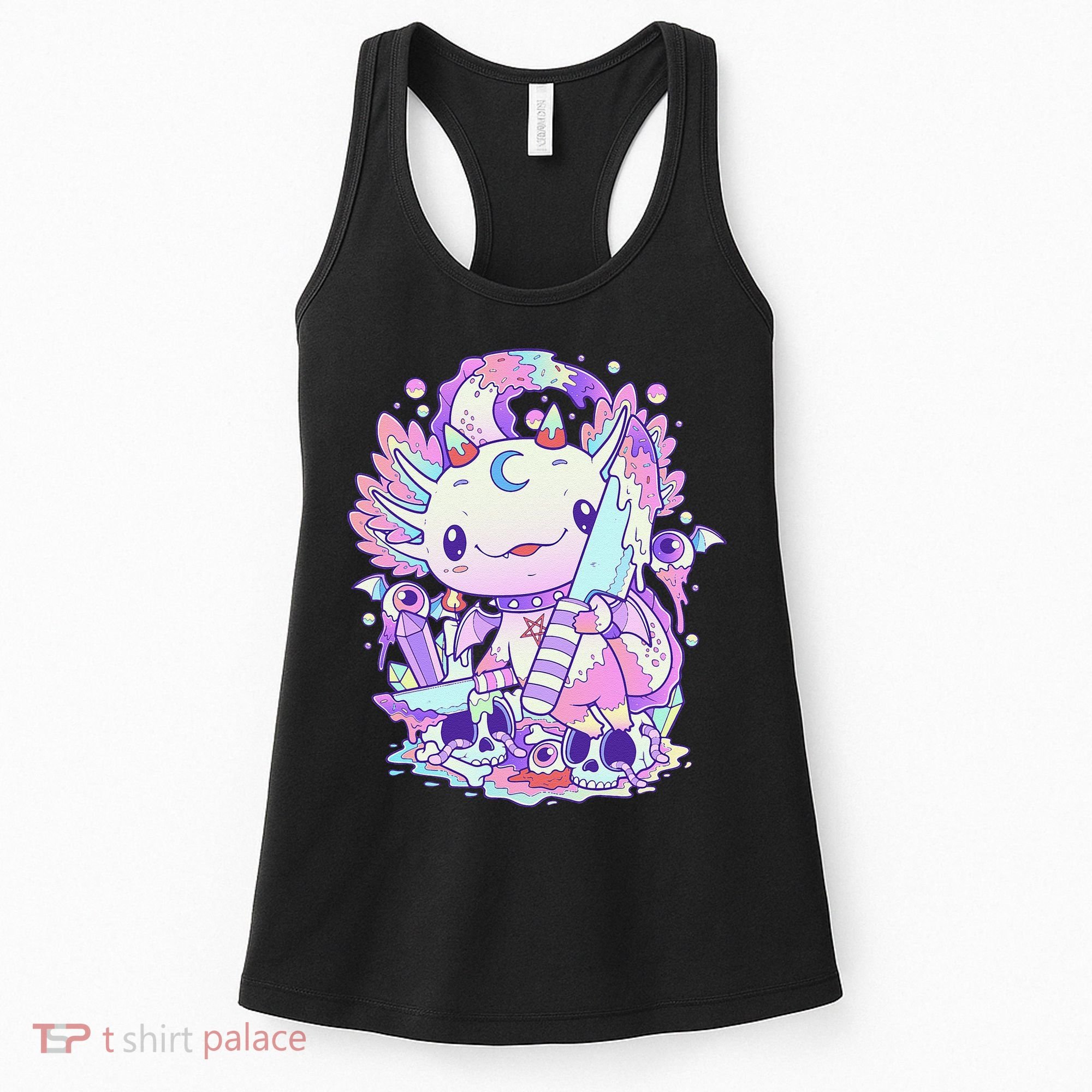 Kawaii Pastel Goth Cute and Creepy Axolotl Knife  Women's Tank Top