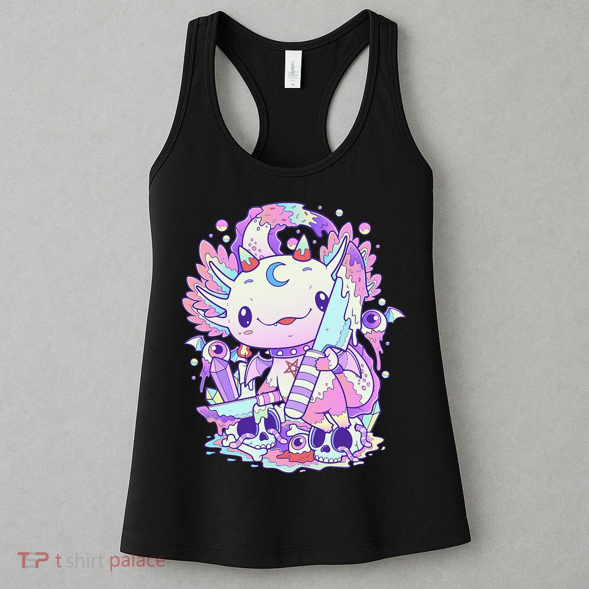Kawaii Pastel Goth Cute and Creepy Axolotl Knife  Women's Tank Top