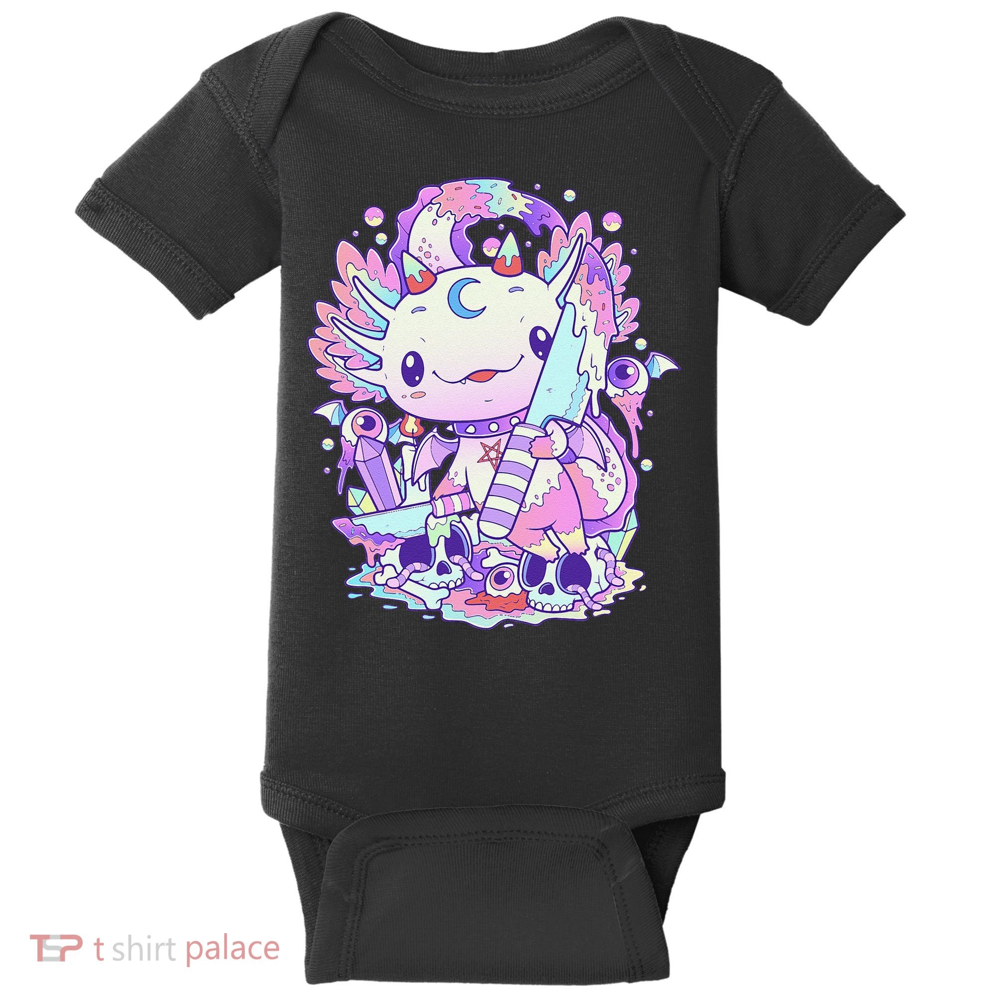 Kawaii Pastel Goth Cute and Creepy Axolotl Knife  Baby Bodysuit