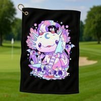 Kawaii Pastel Goth Cute and Creepy Axolotl Knife  Golf Towel thumb 1