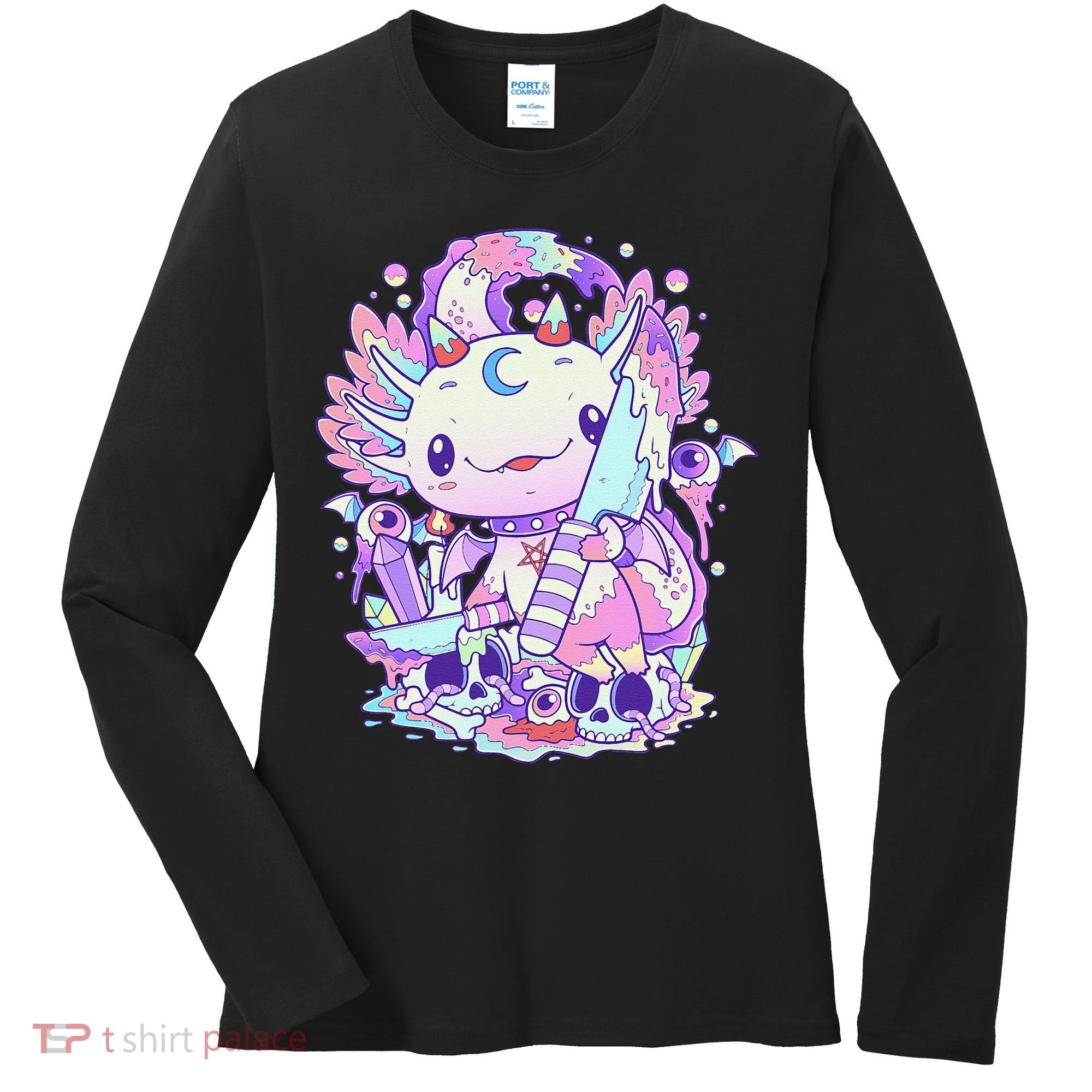 Kawaii Pastel Goth Cute and Creepy Axolotl Knife  Women's Long Sleeve Shirt