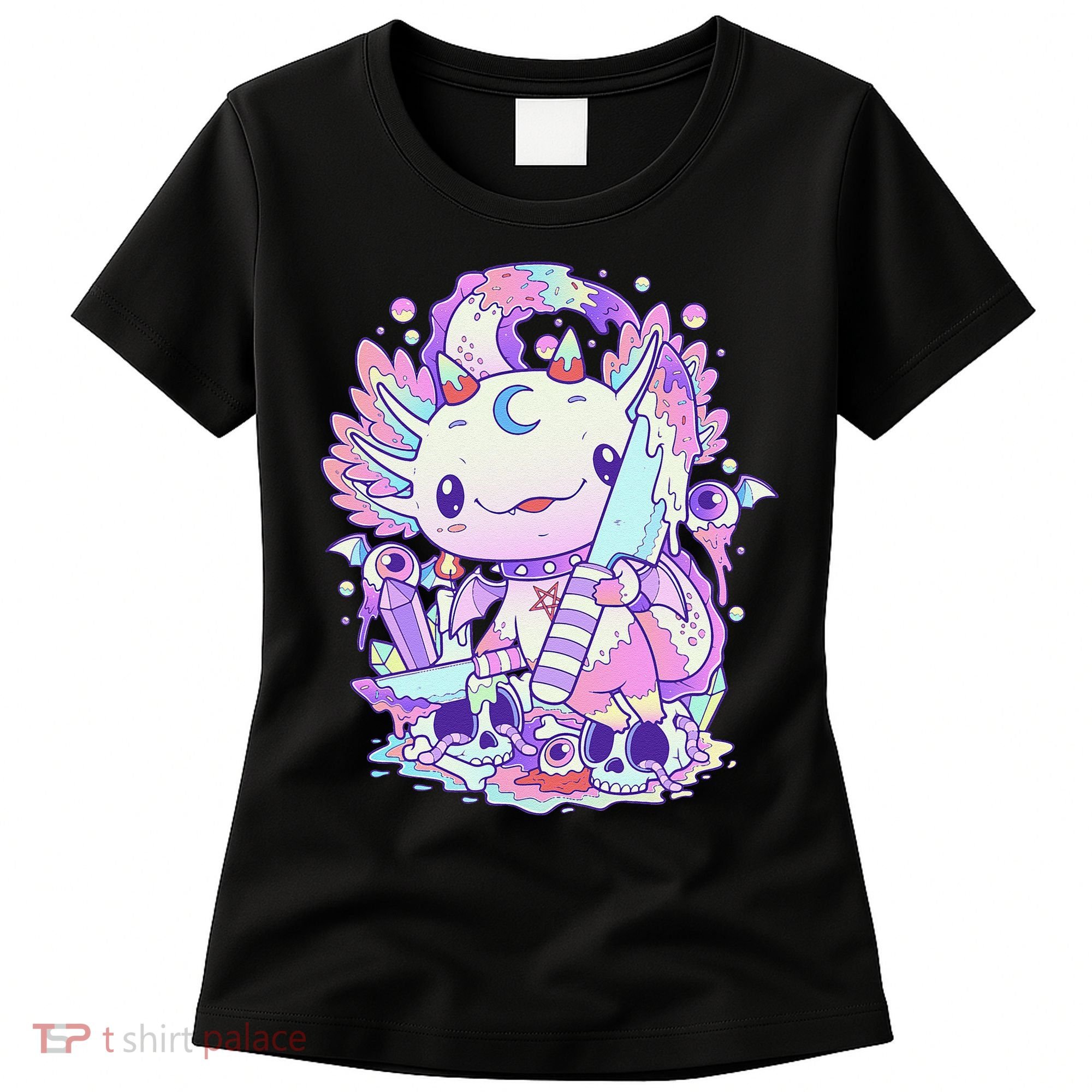 Kawaii Pastel Goth Cute and Creepy Axolotl Knife  Women's T-Shirt