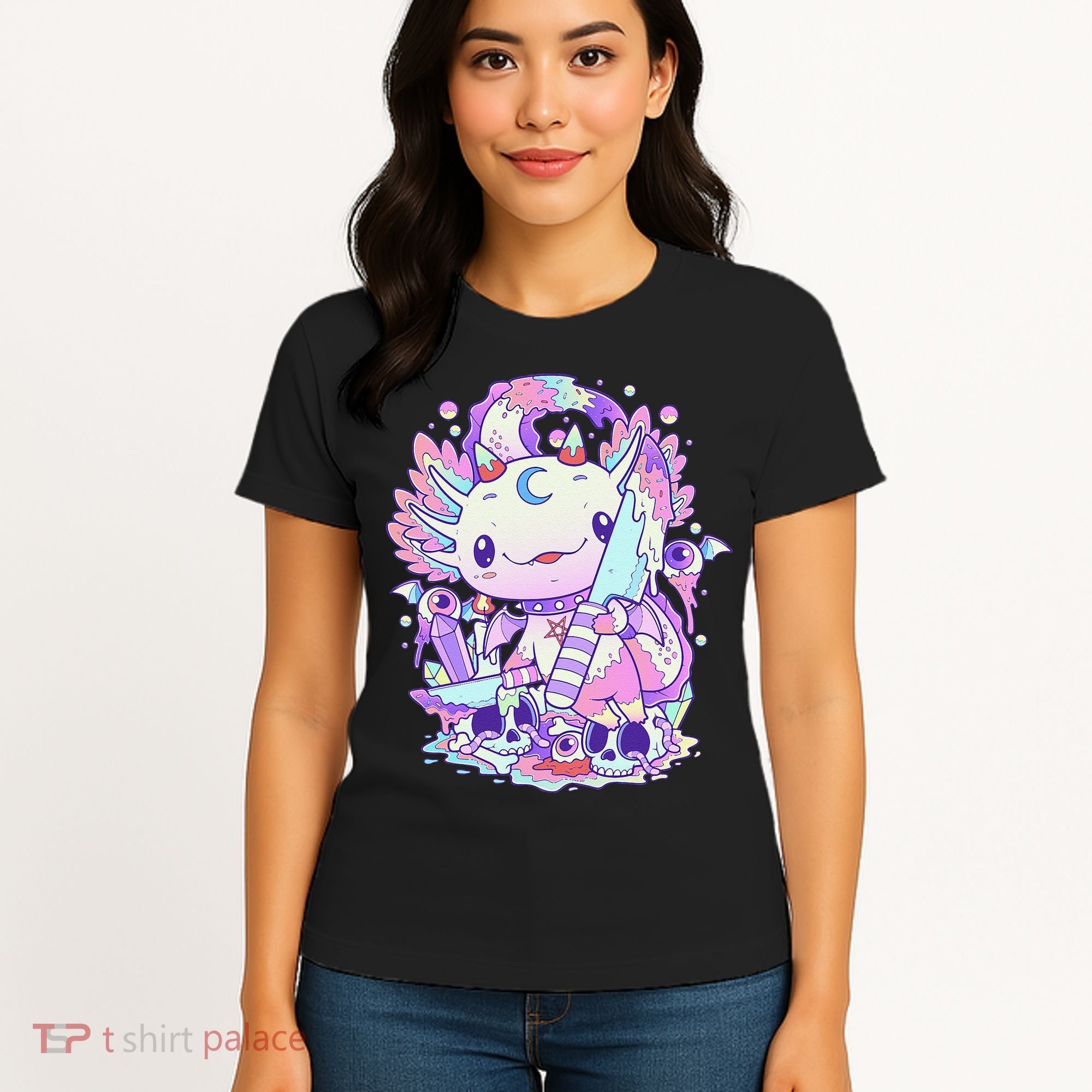 Kawaii Pastel Goth Cute and Creepy Axolotl Knife  Women's T-Shirt