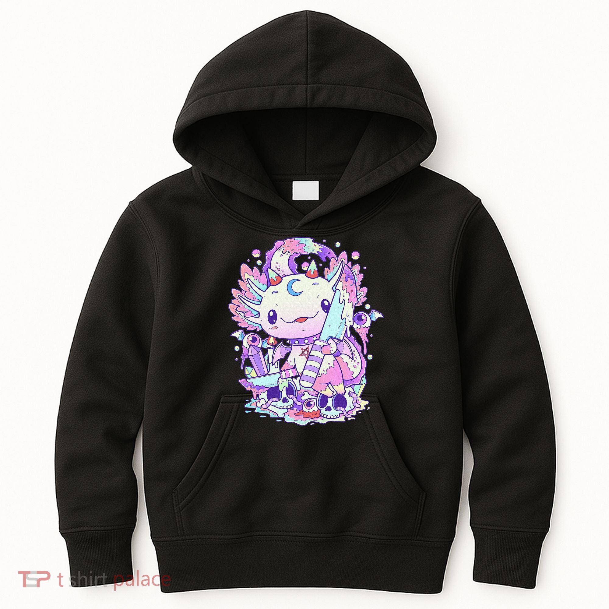 Kawaii Pastel Goth Cute and Creepy Axolotl Knife  Kids Hoodie