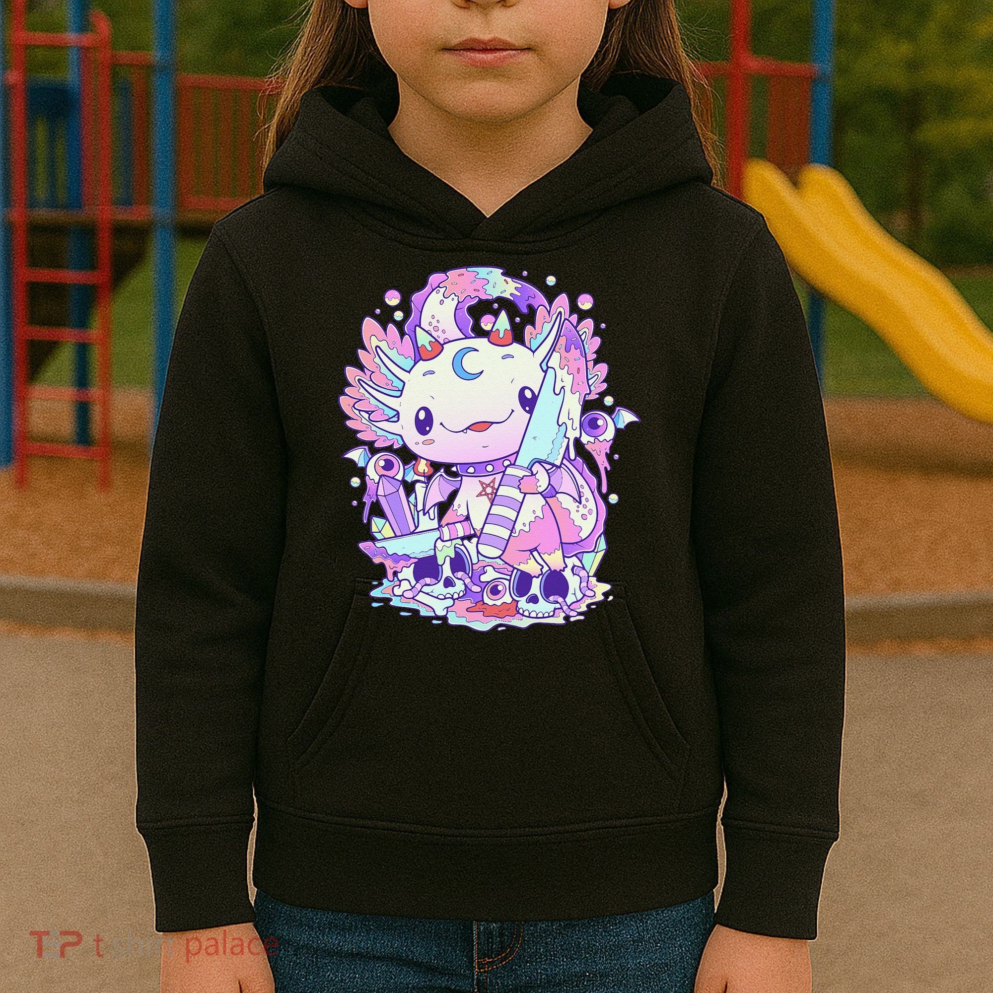 Kawaii Pastel Goth Cute and Creepy Axolotl Knife  Kids Hoodie