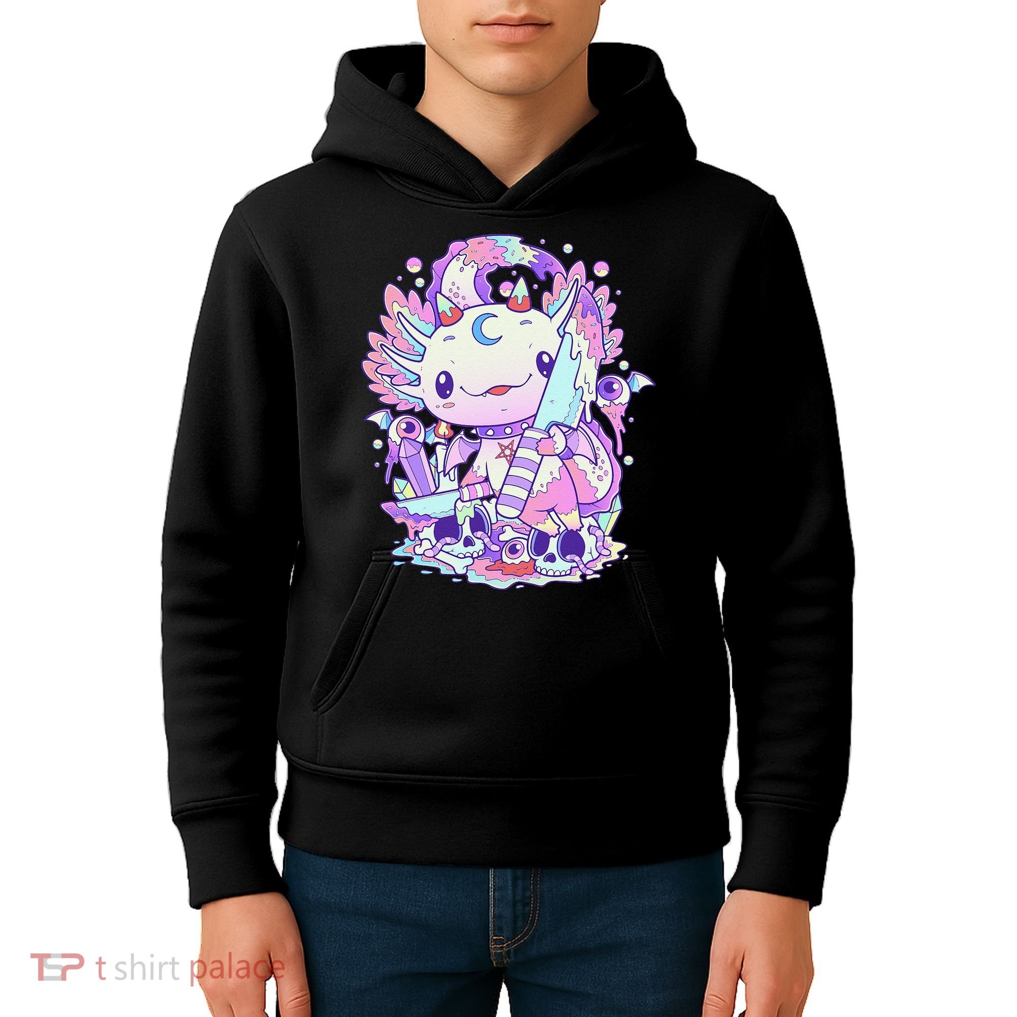 Kawaii Pastel Goth Cute and Creepy Axolotl Knife  Kids Hoodie