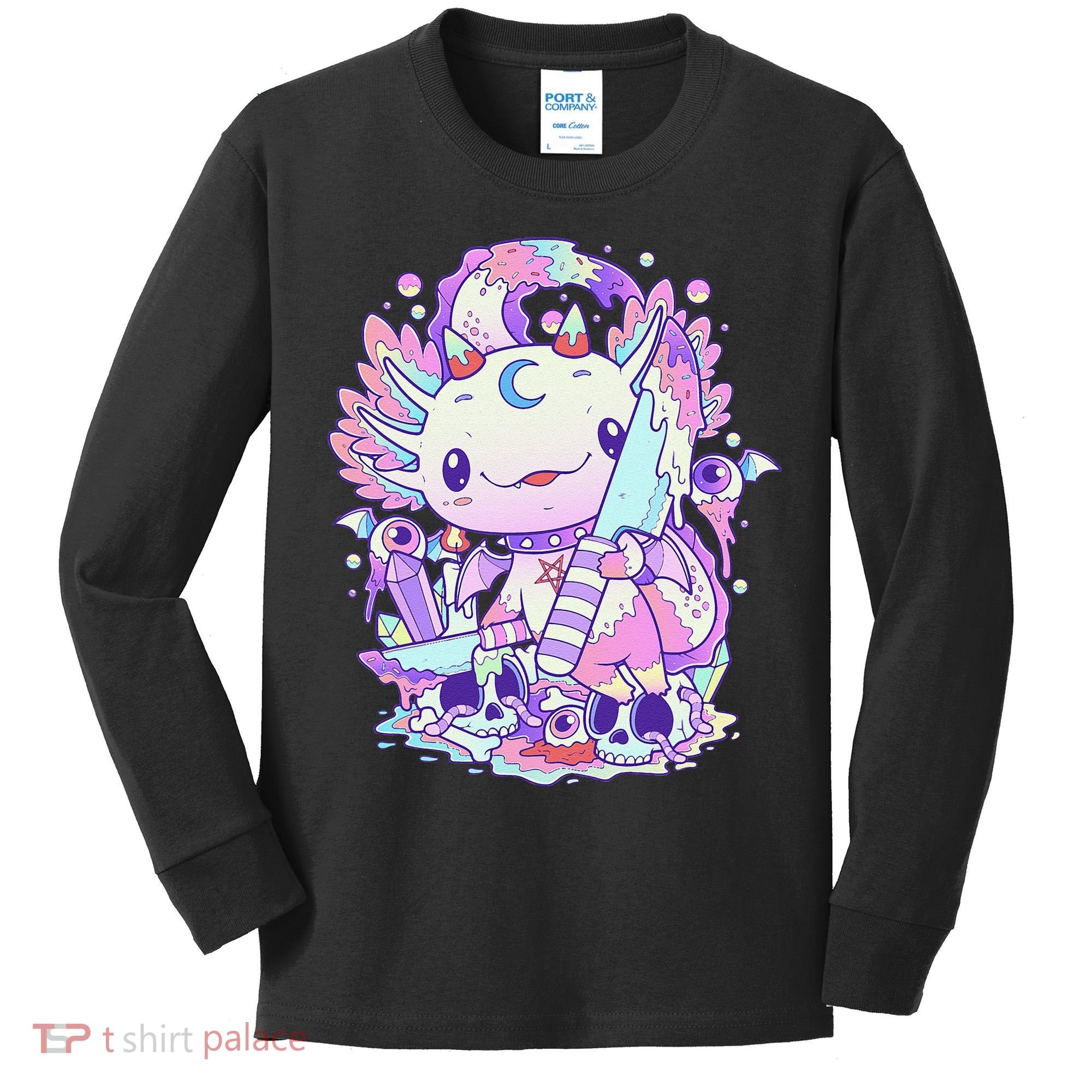 Kawaii Pastel Goth Cute and Creepy Axolotl Knife  Kids Long Sleeve Shirt