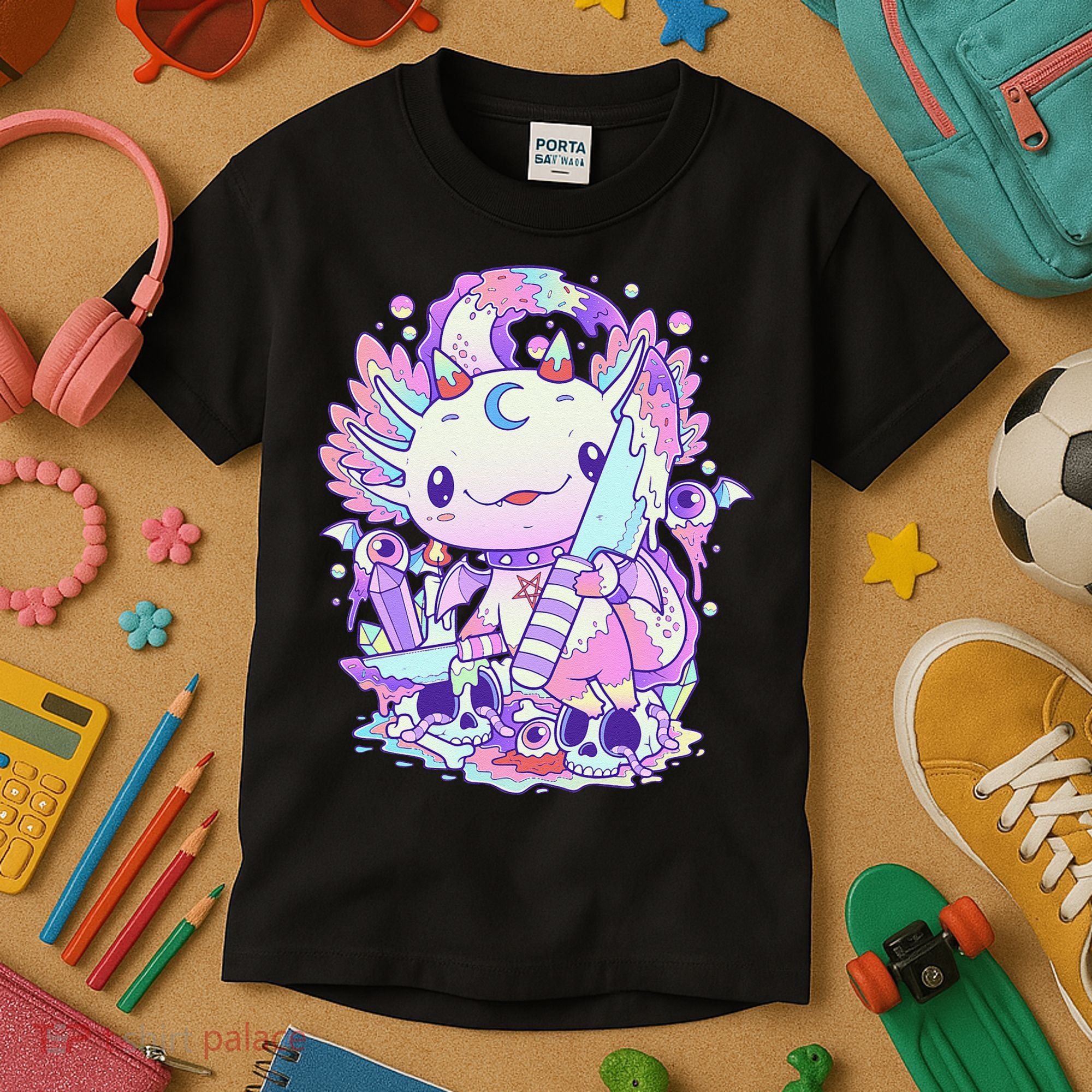 Kawaii Pastel Goth Cute and Creepy Axolotl Knife  Kids T-Shirt