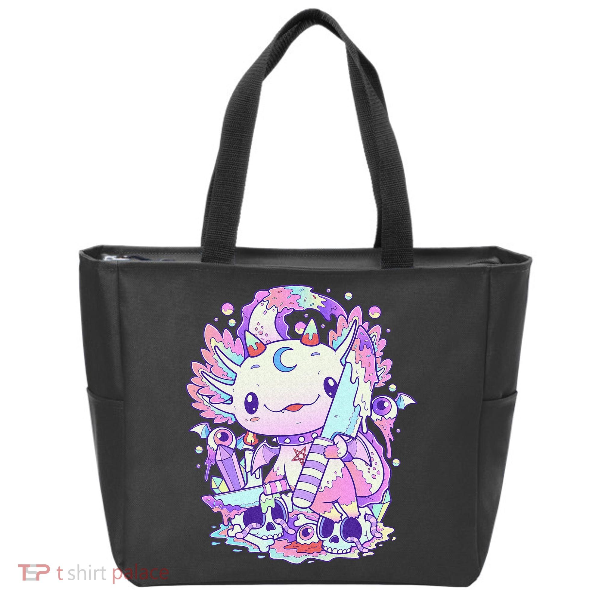 Kawaii Pastel Goth Cute and Creepy Axolotl Knife  Tote Bag
