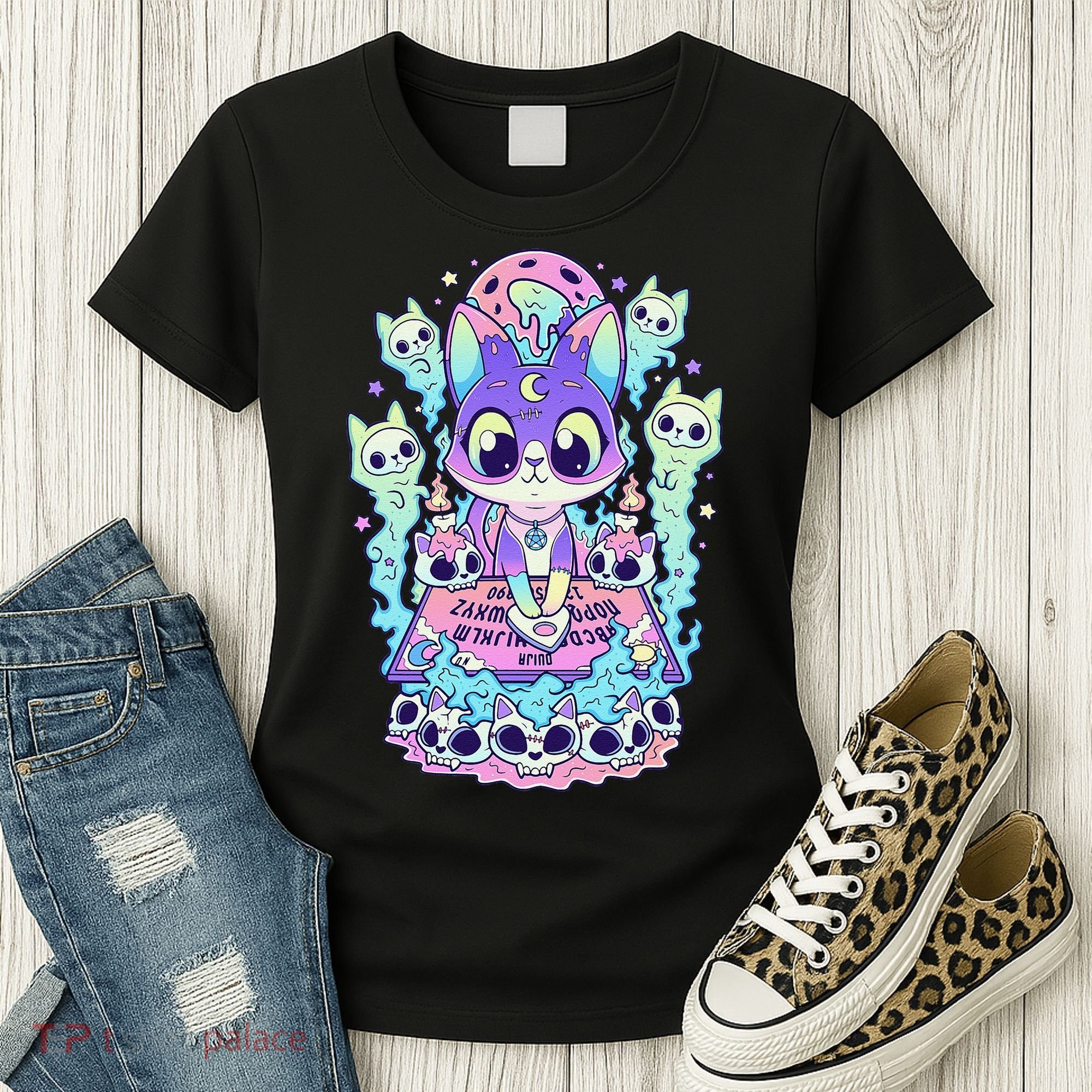Kawaii Pastel Goth Cute and Creepy Occult Cat Ouija Board  Women's T-Shirt