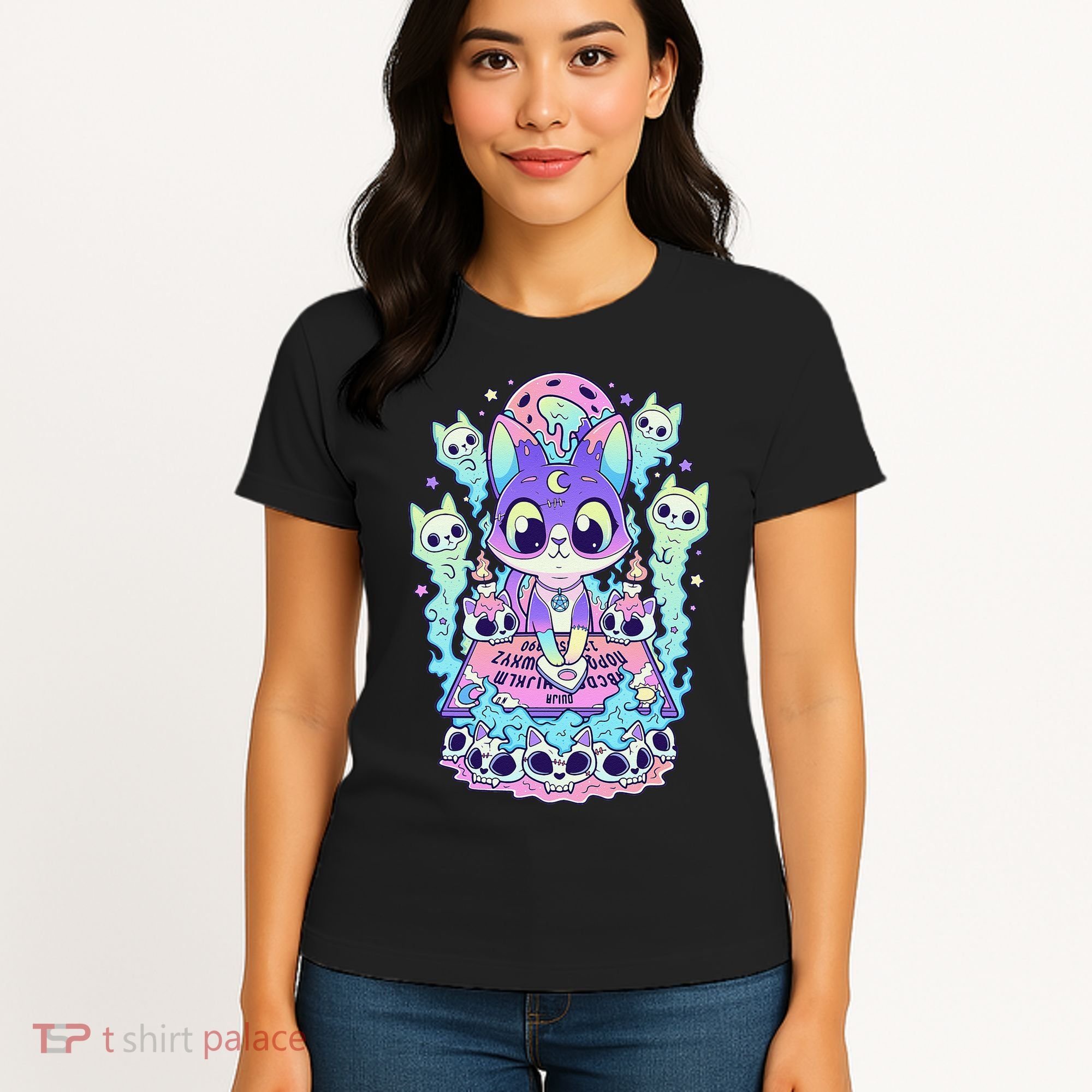 Kawaii Pastel Goth Cute and Creepy Occult Cat Ouija Board  Women's T-Shirt