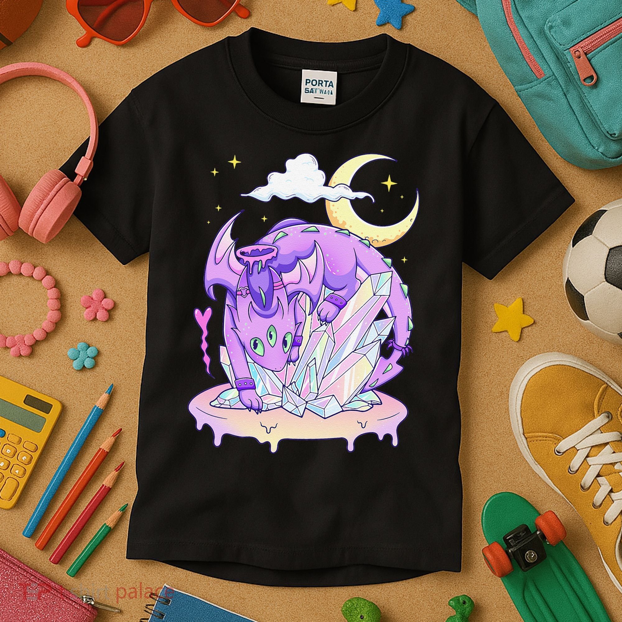 Kawaii Pastel Goth Cute Creepy Crystal Dragon  Kids T-Shirt