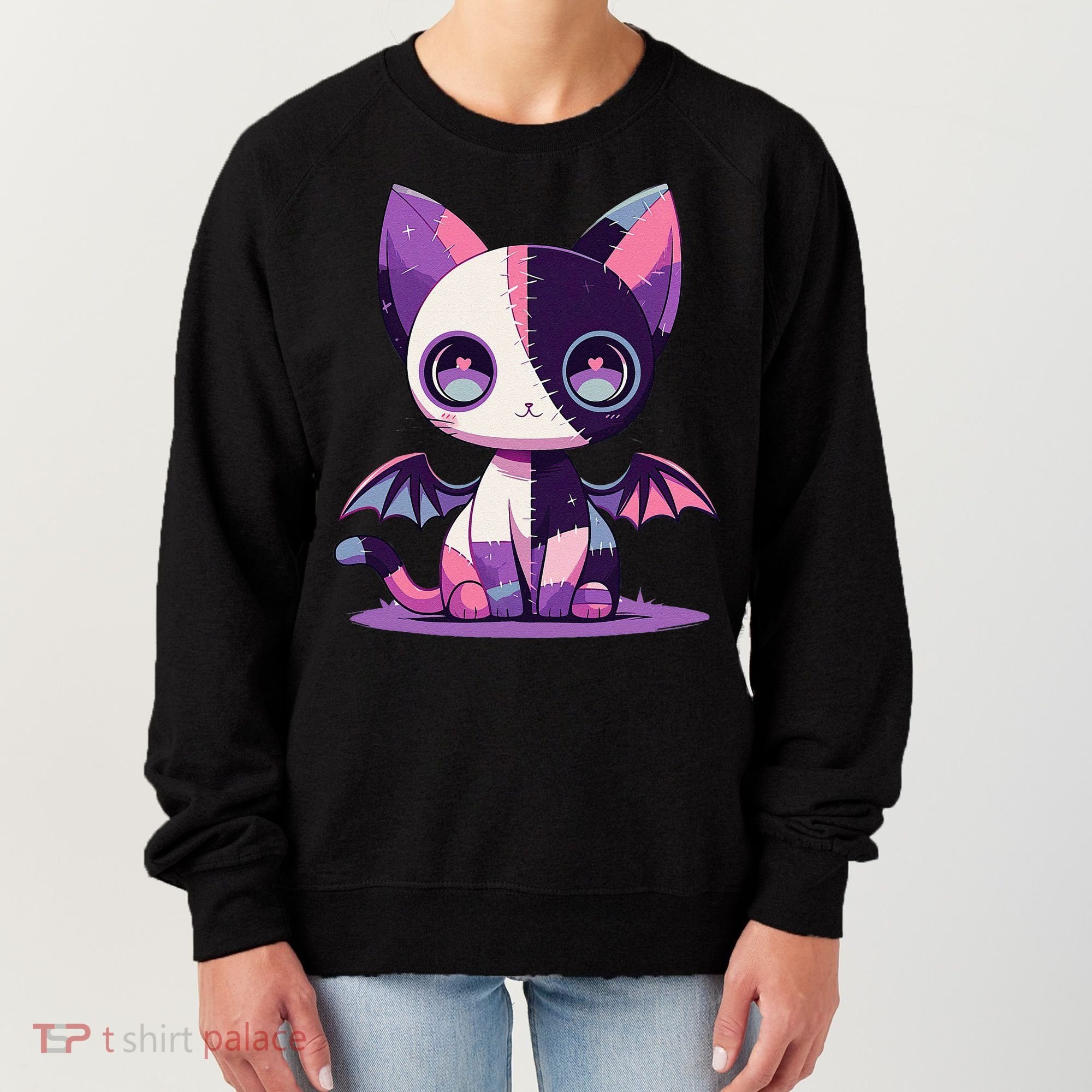 Kawaii Pastel Goth Creepy Cute Witchy Zombie Patchwork Cat Women's Sweatshirt