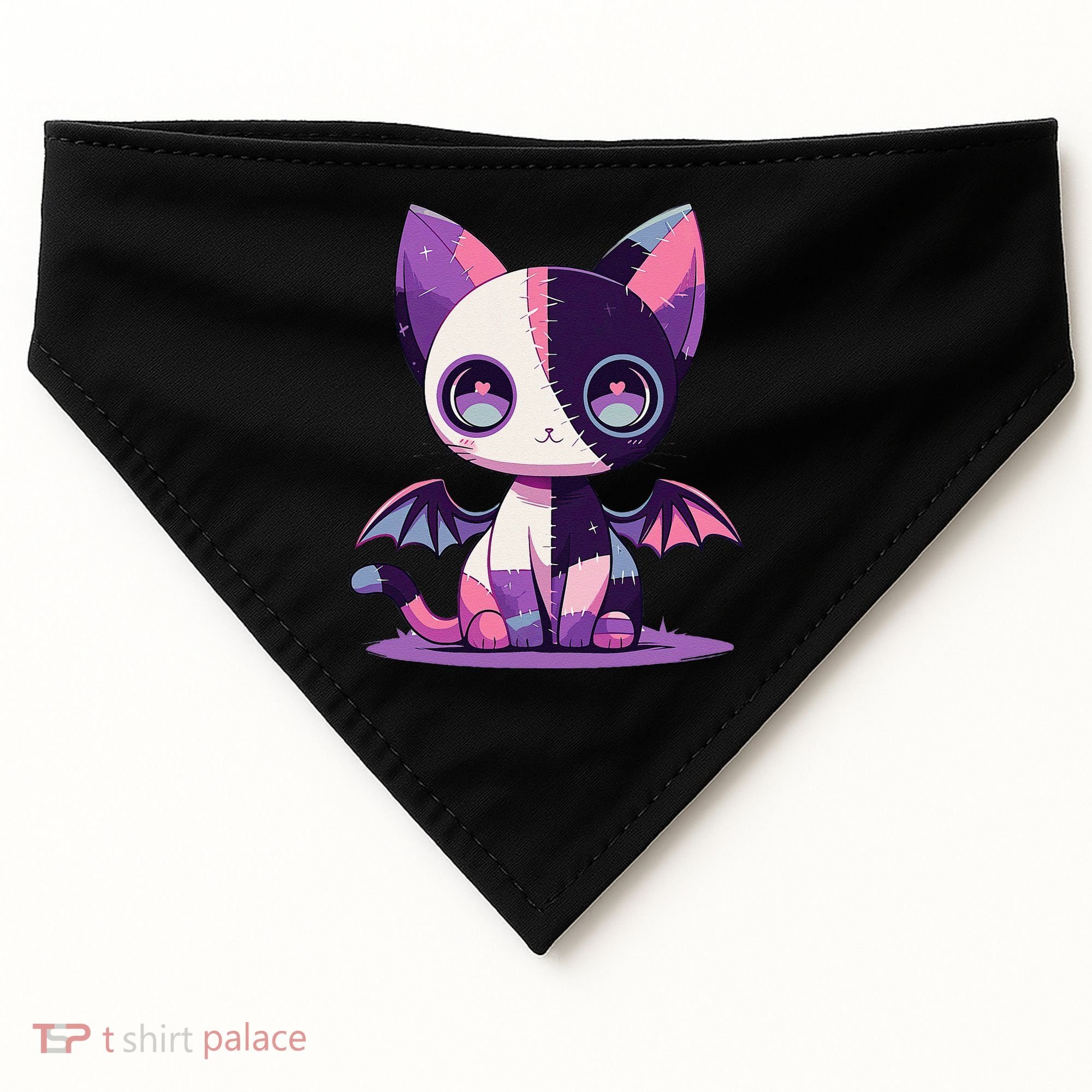 Kawaii Pastel Goth Creepy Cute Witchy Zombie Patchwork Cat USA-Made Doggie Bandana