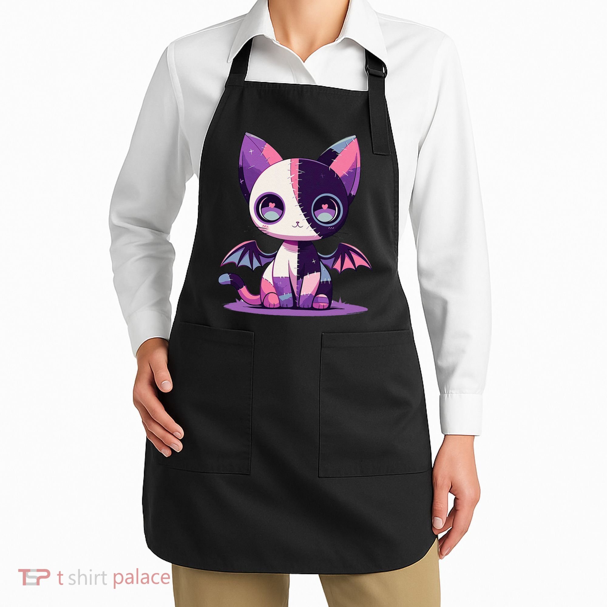 Kawaii Pastel Goth Creepy Cute Witchy Zombie Patchwork Cat Apron