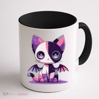 Kawaii Pastel Goth Creepy Cute Witchy Zombie Patchwork Cat Coffee Mug thumb 1