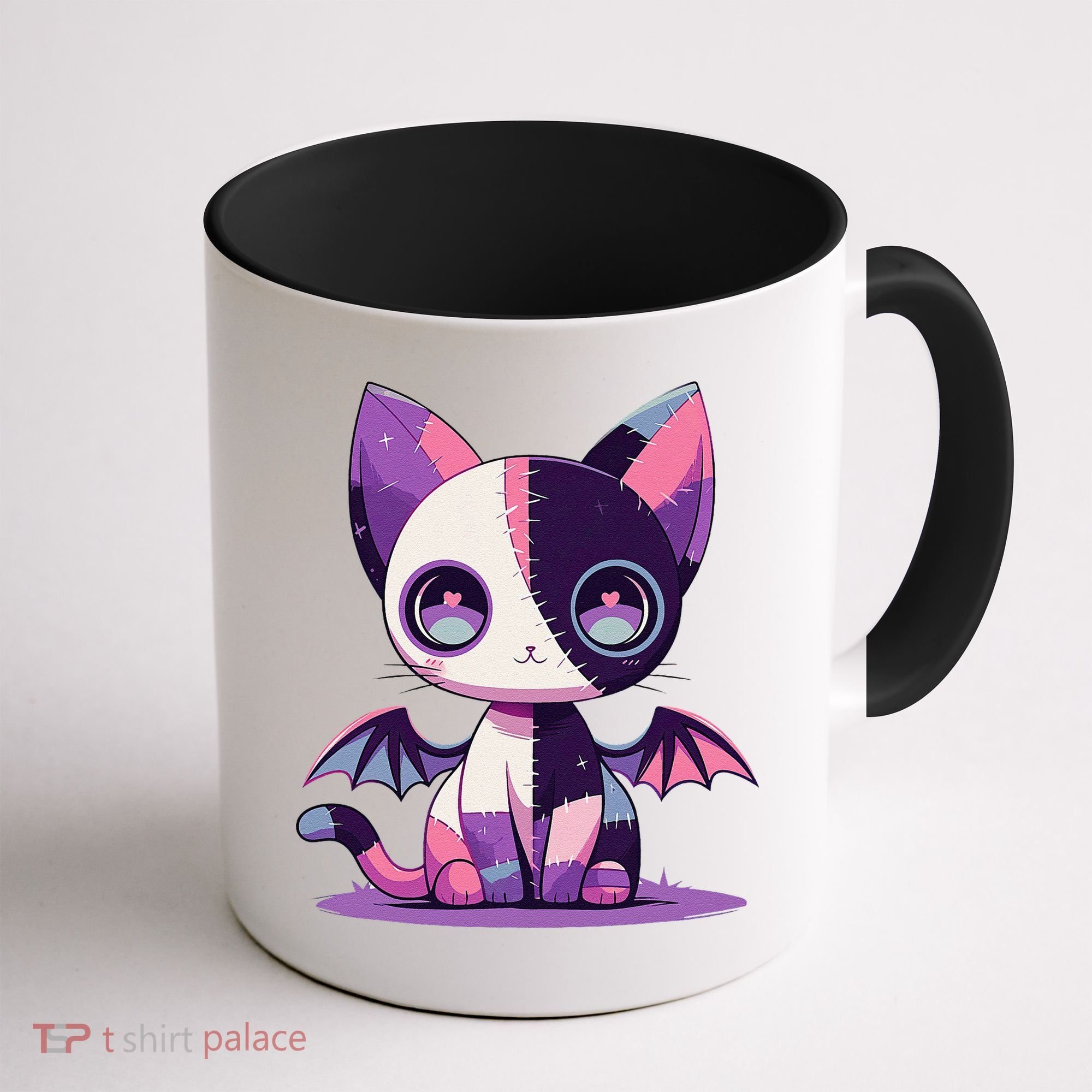 Kawaii Pastel Goth Creepy Cute Witchy Zombie Patchwork Cat Coffee Mug