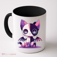 Kawaii Pastel Goth Creepy Cute Witchy Zombie Patchwork Cat Coffee Mug thumb 0