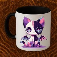 Kawaii Pastel Goth Creepy Cute Witchy Zombie Patchwork Cat Coffee Mug thumb 2