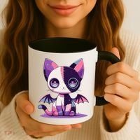 Kawaii Pastel Goth Creepy Cute Witchy Zombie Patchwork Cat Coffee Mug thumb 3