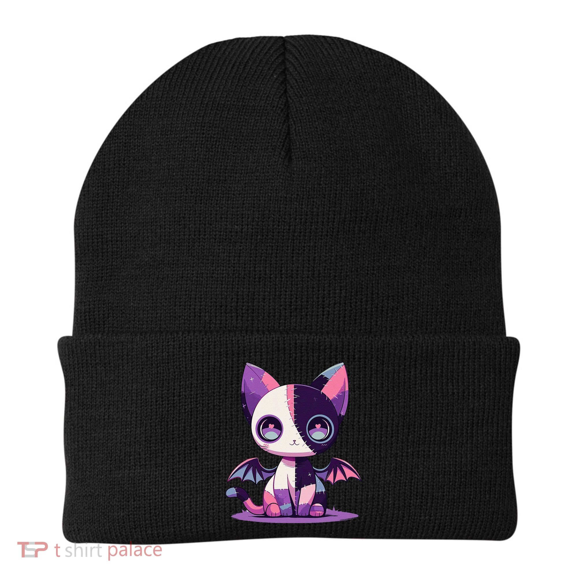 Kawaii Pastel Goth Creepy Cute Witchy Zombie Patchwork Cat Beanie
