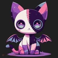Kawaii Pastel Goth Creepy Cute Witchy Zombie Patchwork Cat Beanie thumb 2