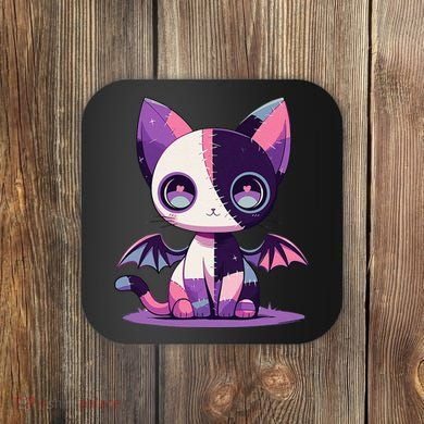 Kawaii Pastel Goth Creepy Cute Witchy Zombie Patchwork Cat Coaster