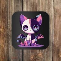 Kawaii Pastel Goth Creepy Cute Witchy Zombie Patchwork Cat Coaster thumb 0