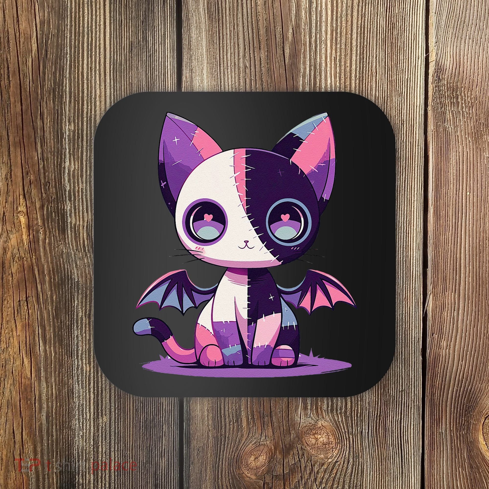 Kawaii Pastel Goth Creepy Cute Witchy Zombie Patchwork Cat Coaster