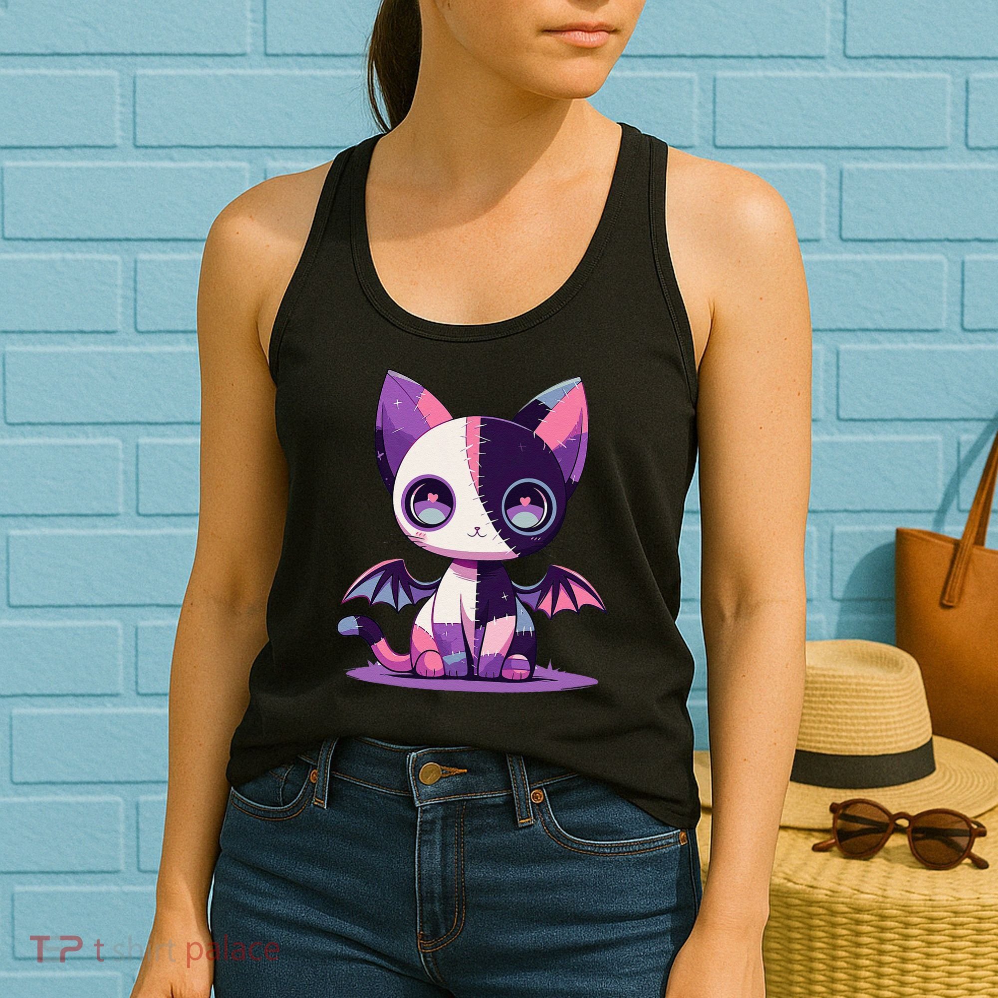 Kawaii Pastel Goth Creepy Cute Witchy Zombie Patchwork Cat Women's Tank Top