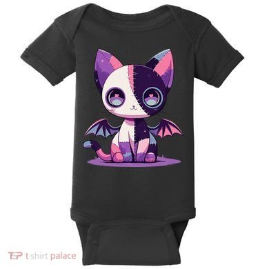Kawaii Pastel Goth Creepy Cute Witchy Zombie Patchwork Cat Baby Bodysuit
