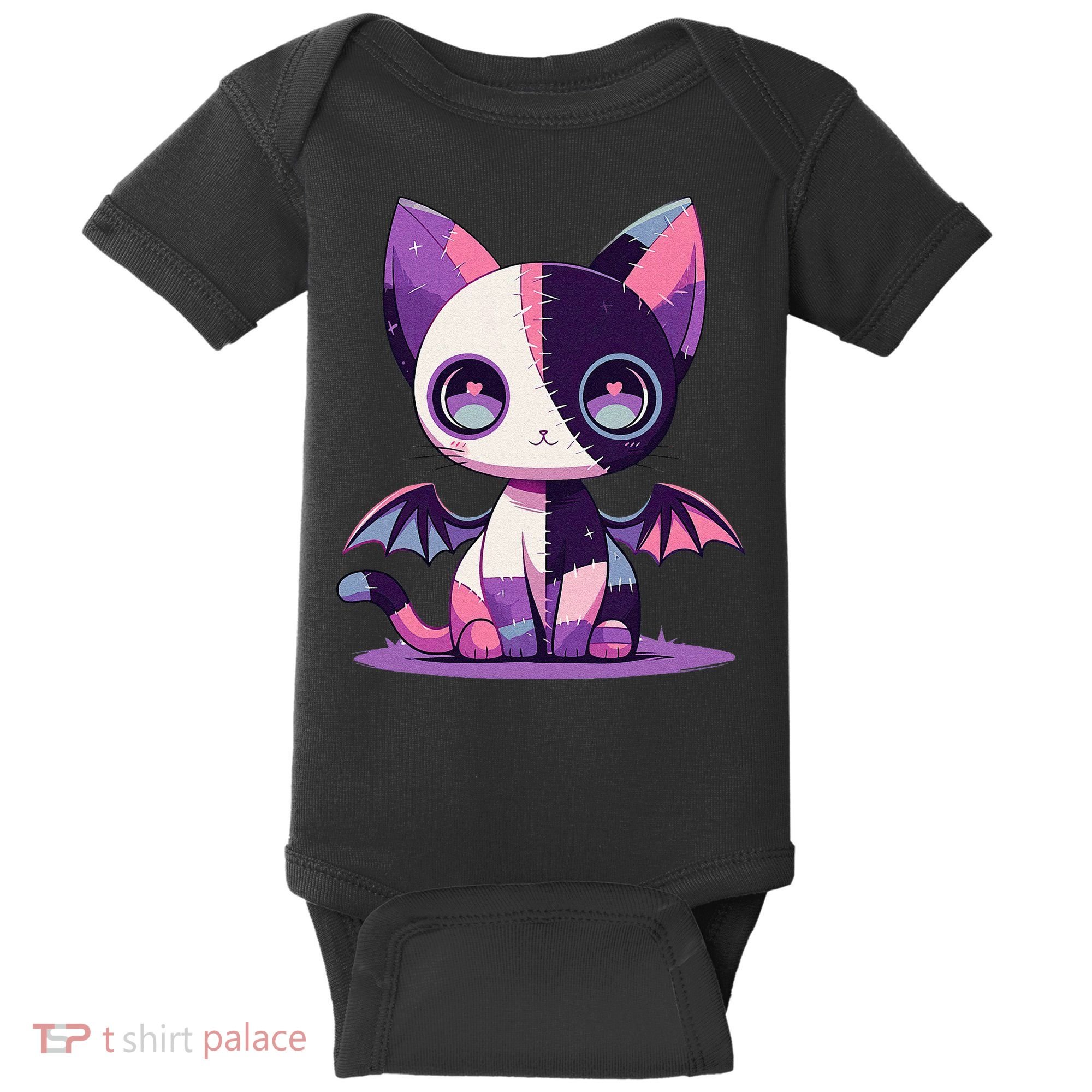 Kawaii Pastel Goth Creepy Cute Witchy Zombie Patchwork Cat Baby Bodysuit